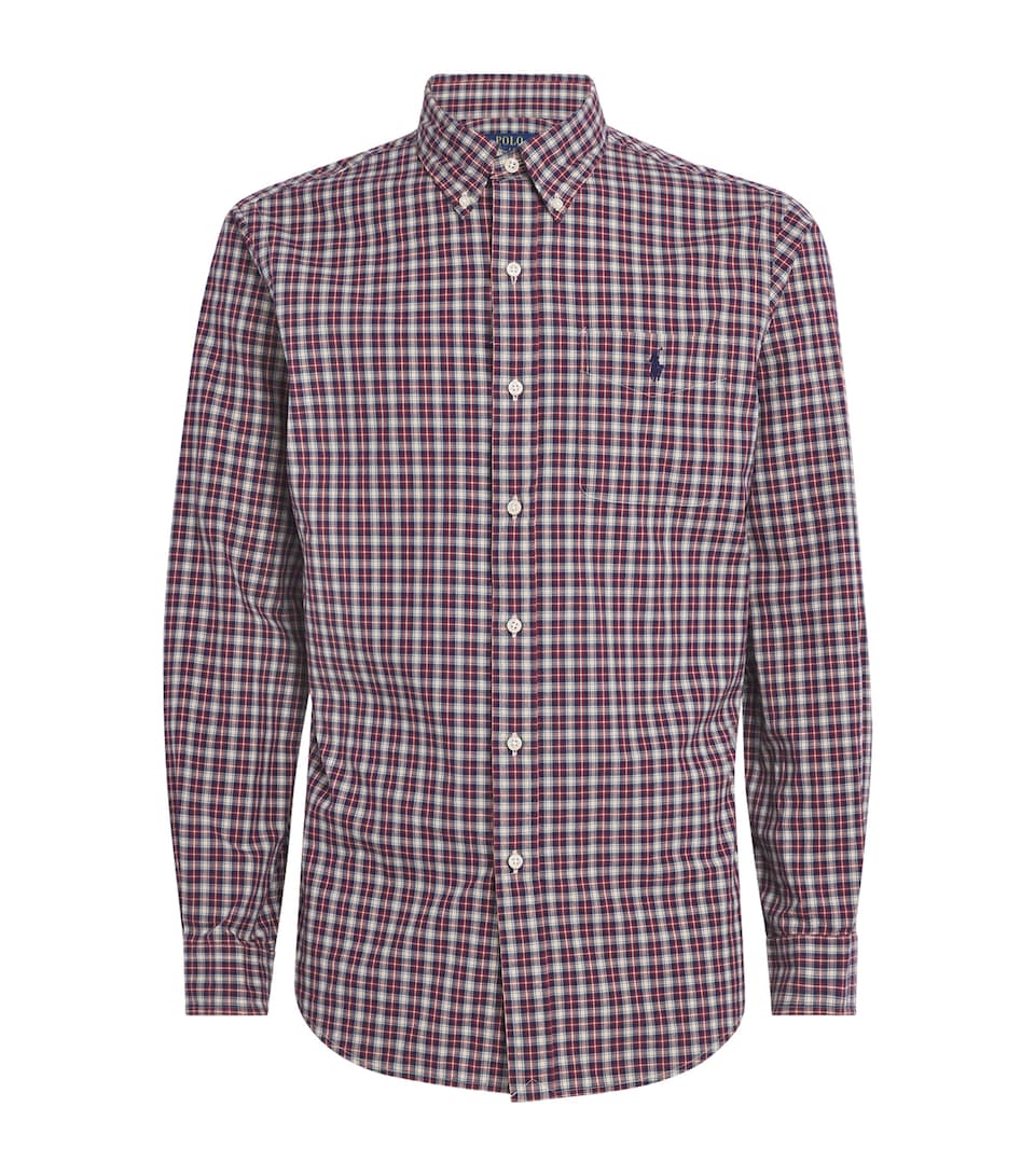 Polo Ralph Lauren Mens Cotton Check Polo Pony Custom Fit Shirt Red Cream Multi
