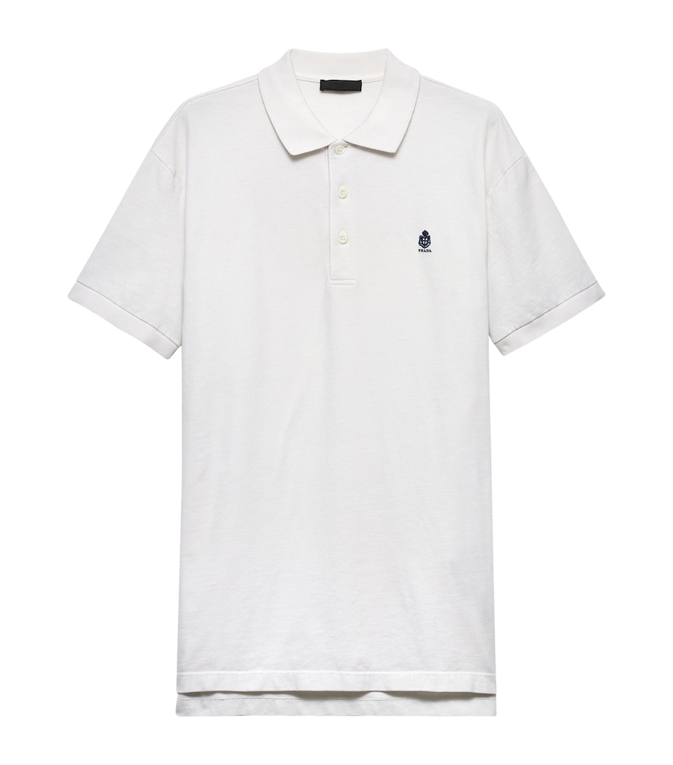 Prada Mens Garment-Dyed Cotton Slim Polo Shirt Neutral