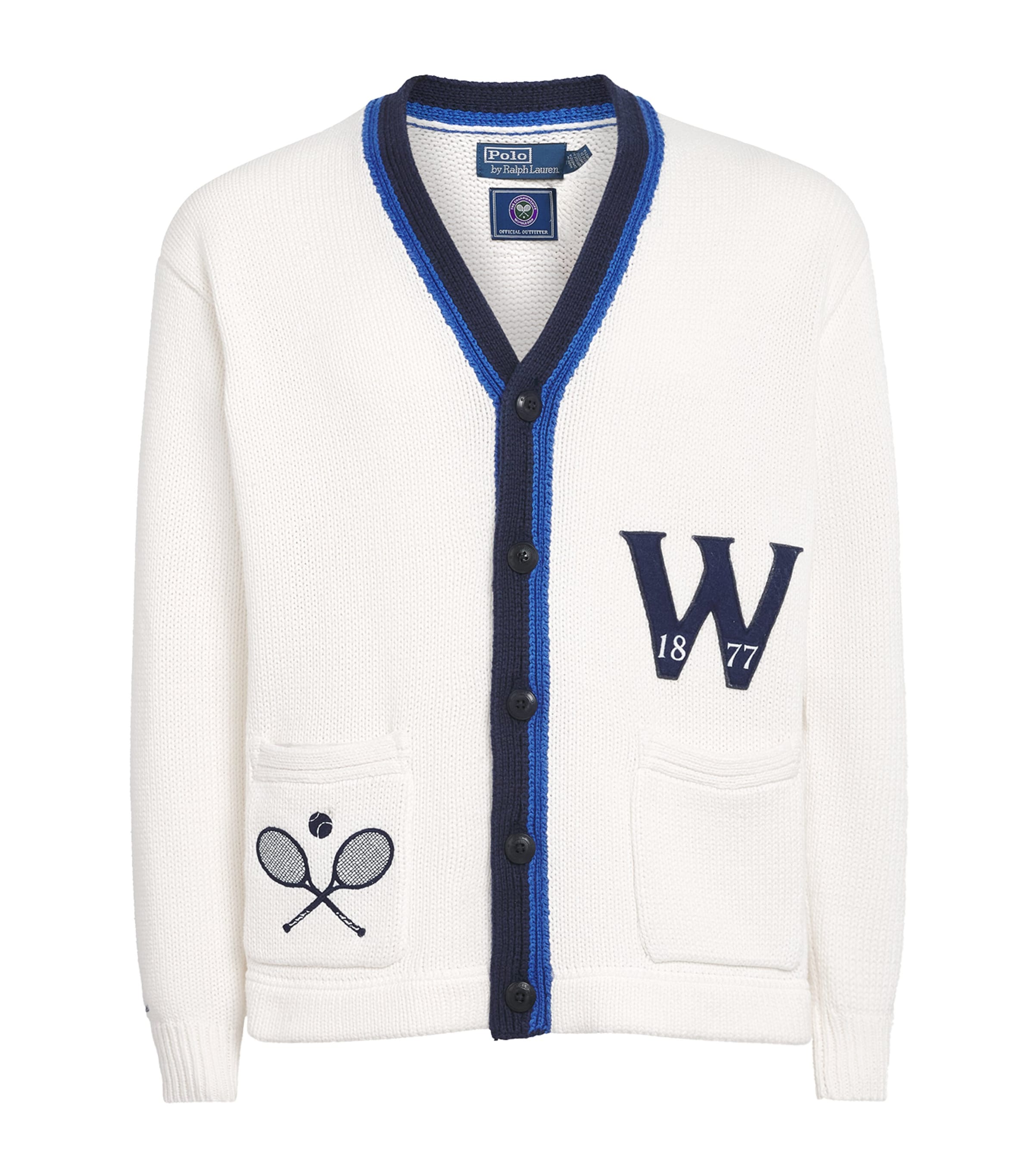 Polo Ralph Lauren Mens x Wimbledon Cotton V-Neck Cardigan Clsc Oxf/crm Wht Cmb