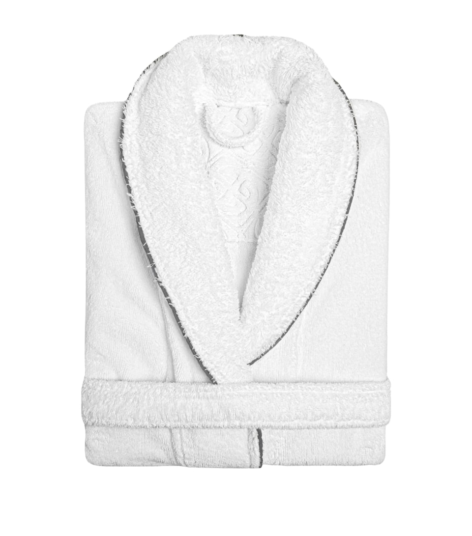 GRACCIOZA Cotton Portobello Bathrobe (Small/Medium) White/storm