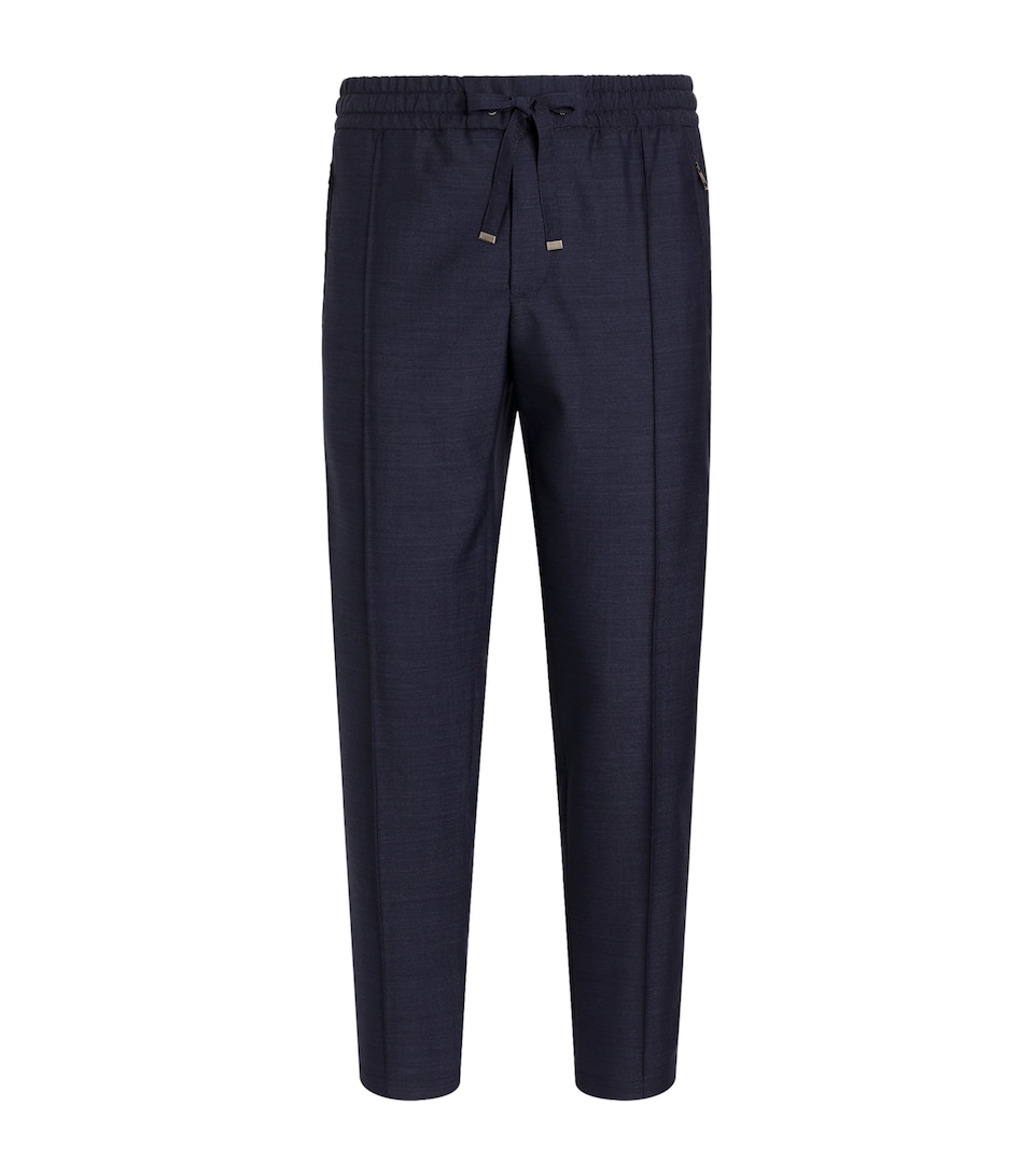 Dolce&Gabbana Mens Virgin Wool Drawstring Trousers Light Blue B