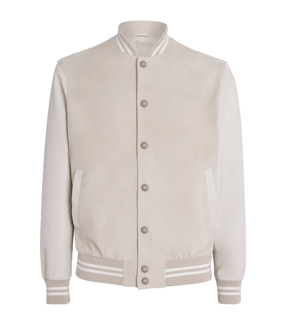 Eleventy Mens Suede Giubbino Bomber Jacket Sabbia E Avorio
