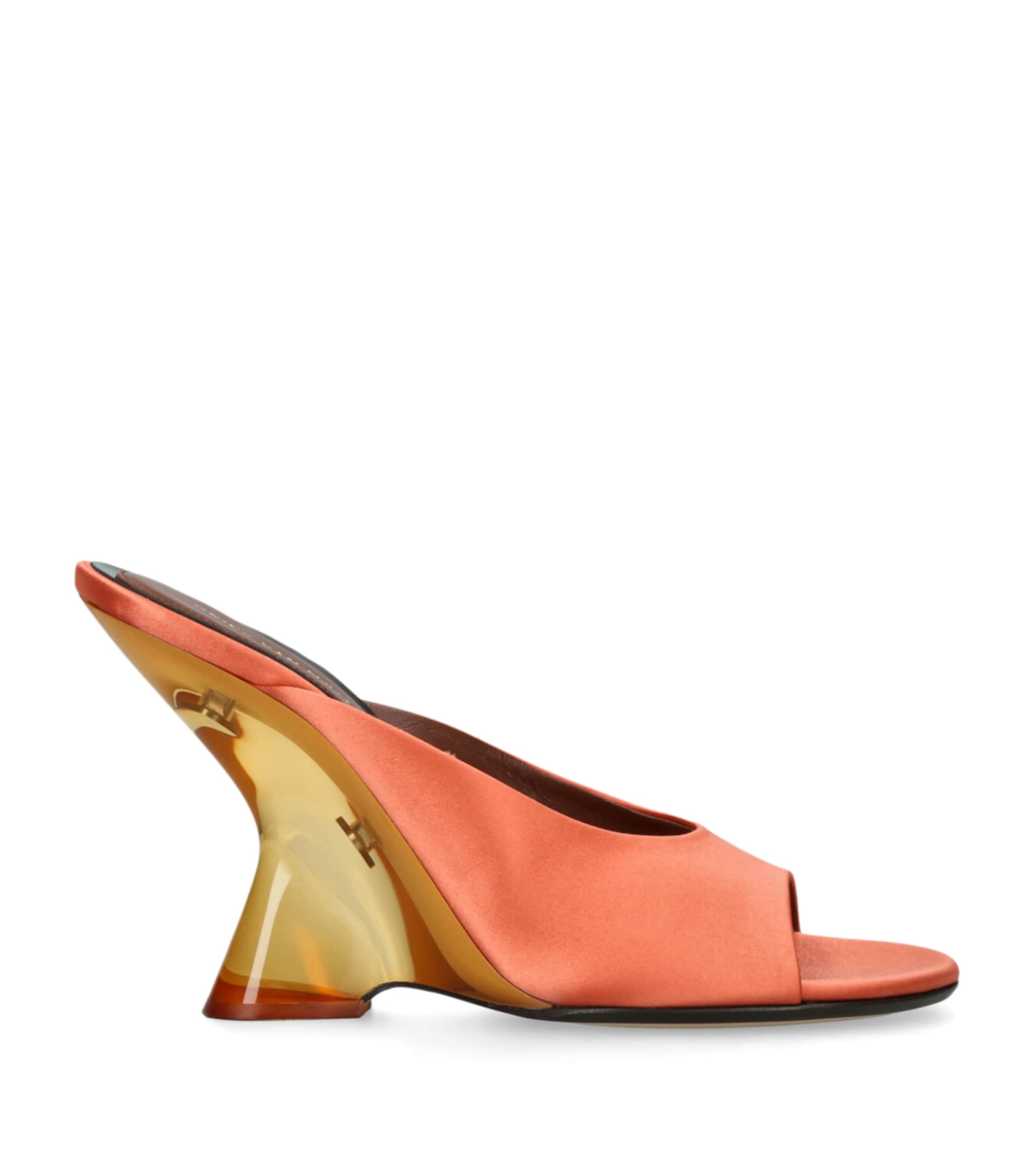 DRIES VAN NOTEN Satin Plexi-Wedge Mules 105 Rust