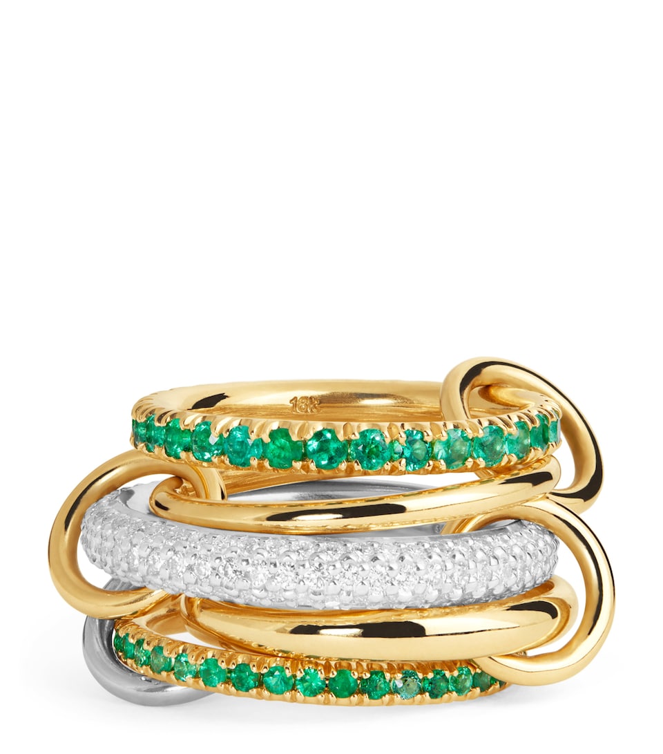 Mixed Metal, Diamond and Emerald Chloe Ring (Size 7)