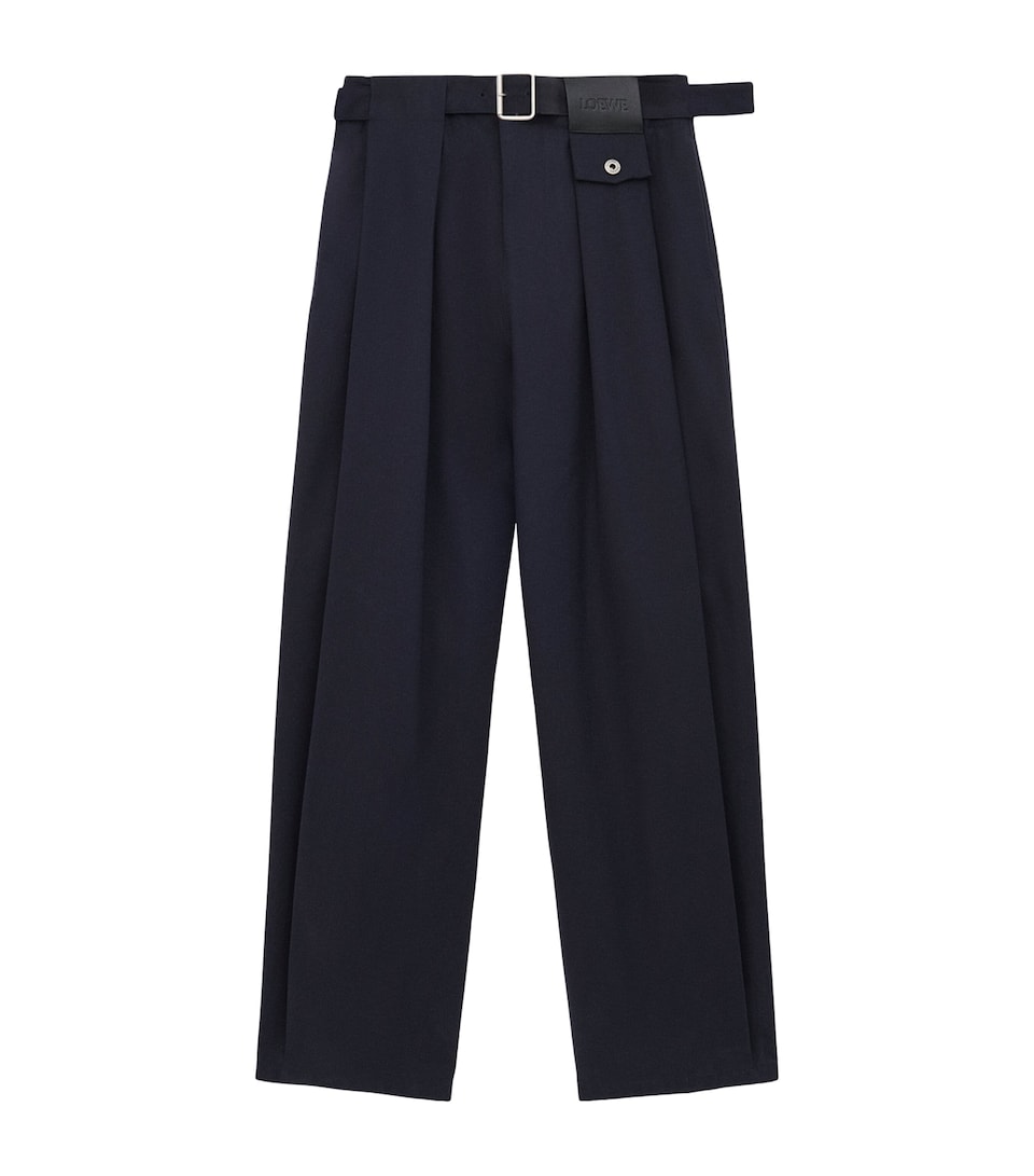 Cotton-Silk Gabardine Belted Trousers