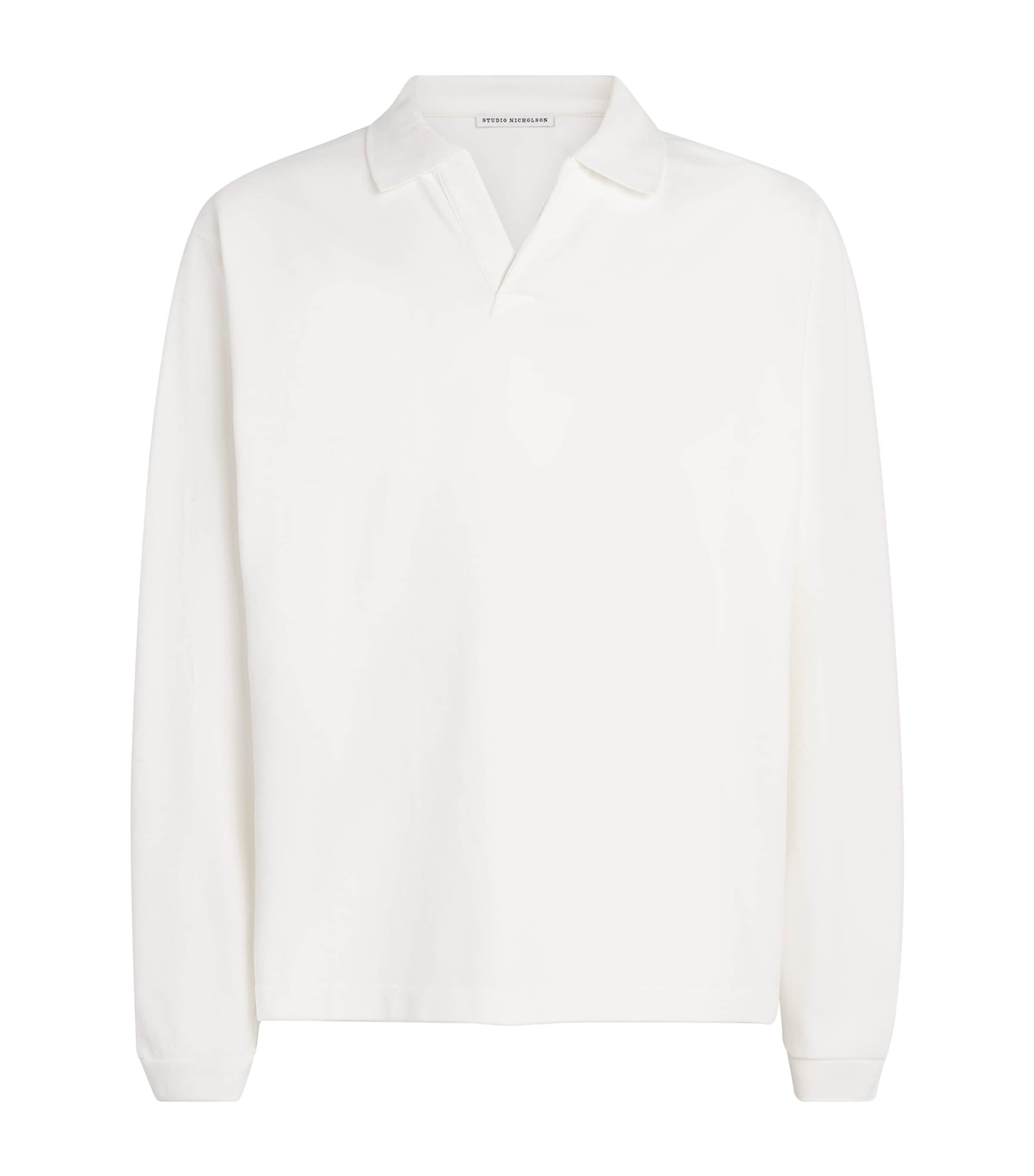 Studio Nicholson Mens Cotton Long-Sleeve Polo Shirt Parchment