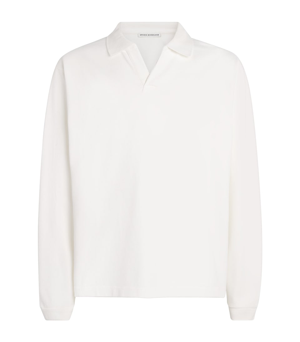 Studio Nicholson Mens Cotton Long-Sleeve Polo Shirt Parchment