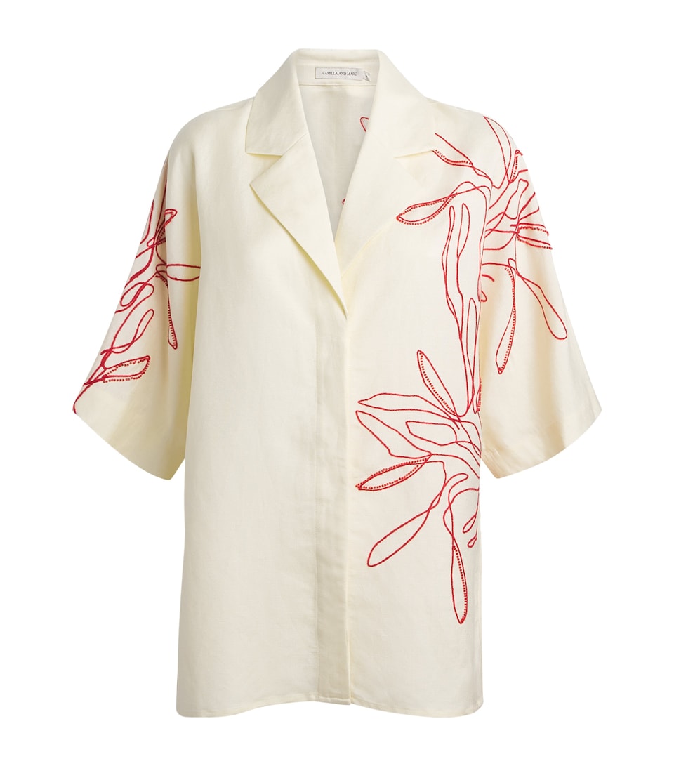 CAMILLA AND MARC Womens Linen-Blend Embroidered Eviva Shirt Lemon