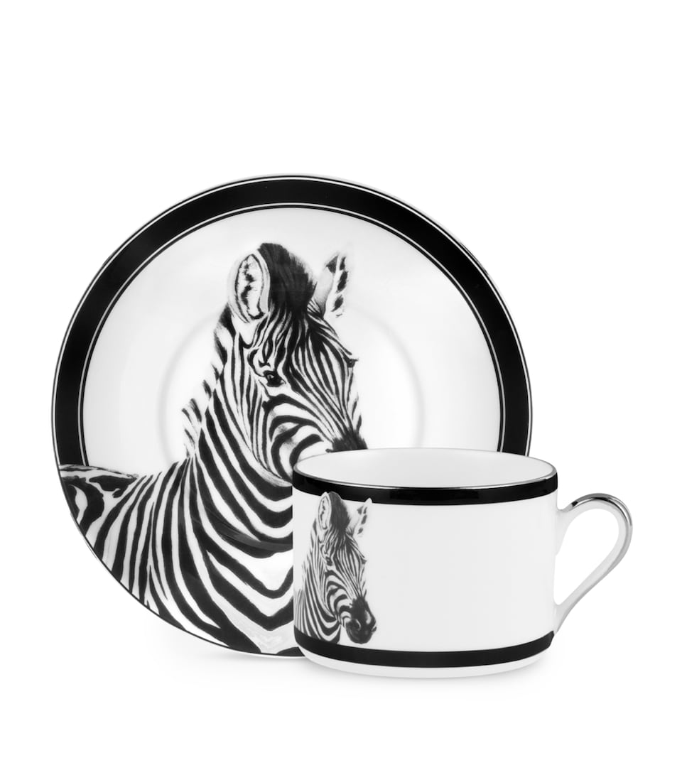 Set of 2 Zebra Teacups and Saucers