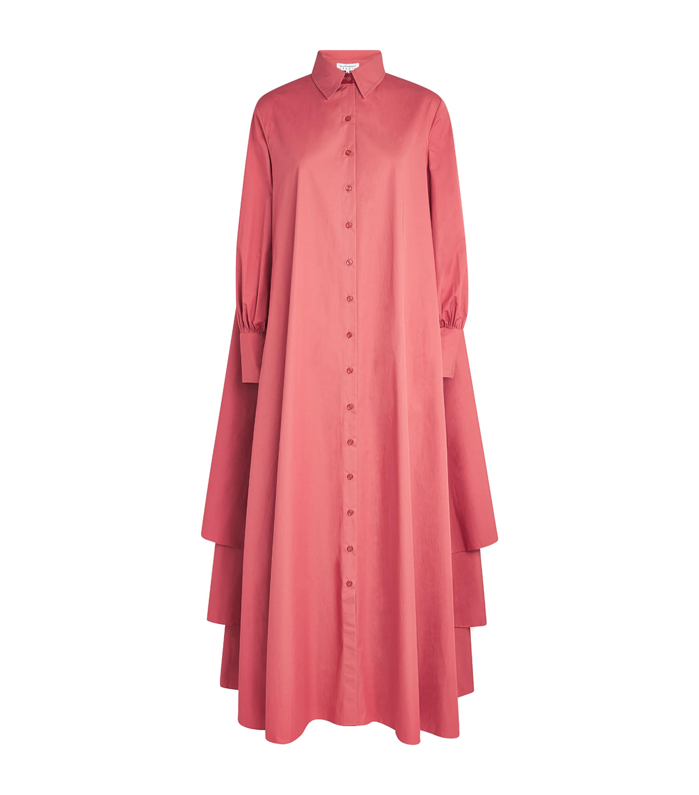 Abadia Womens Cotton Layered Volume Maxi Shirt Dress Red