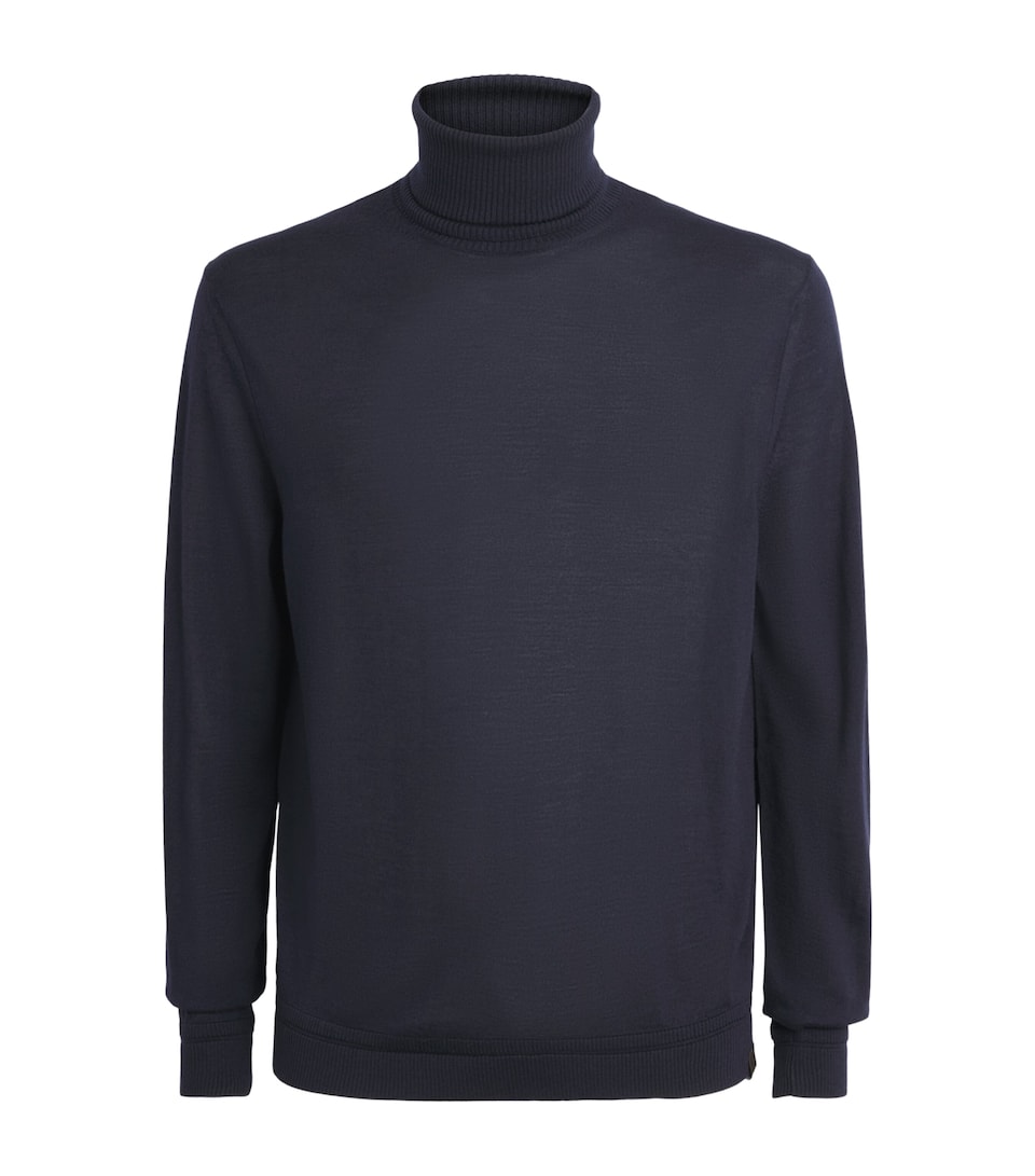 JACOB COHËN Mens Wool-Silk Rollneck Jumper Navy Blue