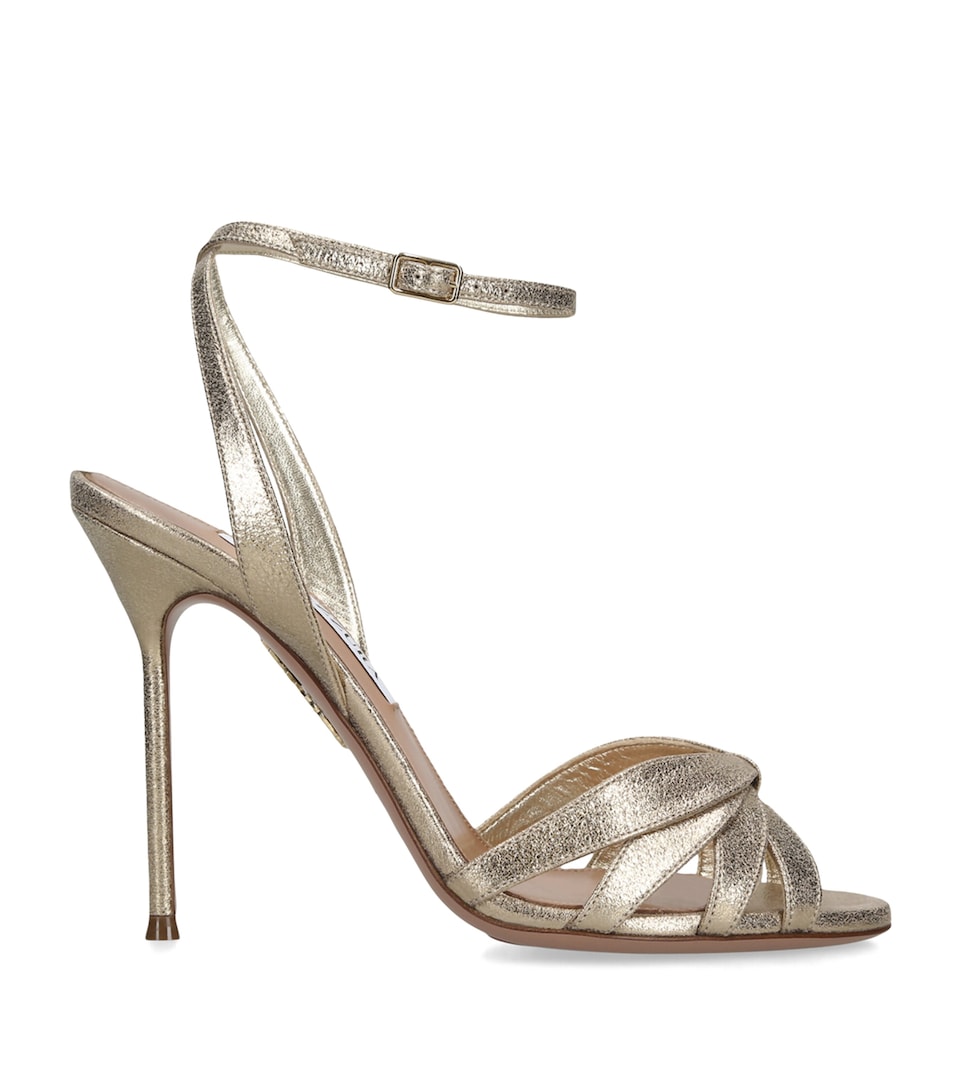Aquazzura Metallic Leather Soulmate Heeled Sandals 105 Silver