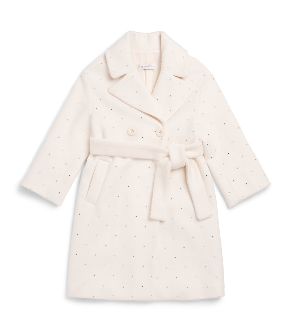 Monnalisa Rhinestone-Embellished Belted Coat (2-12 Years) Panna