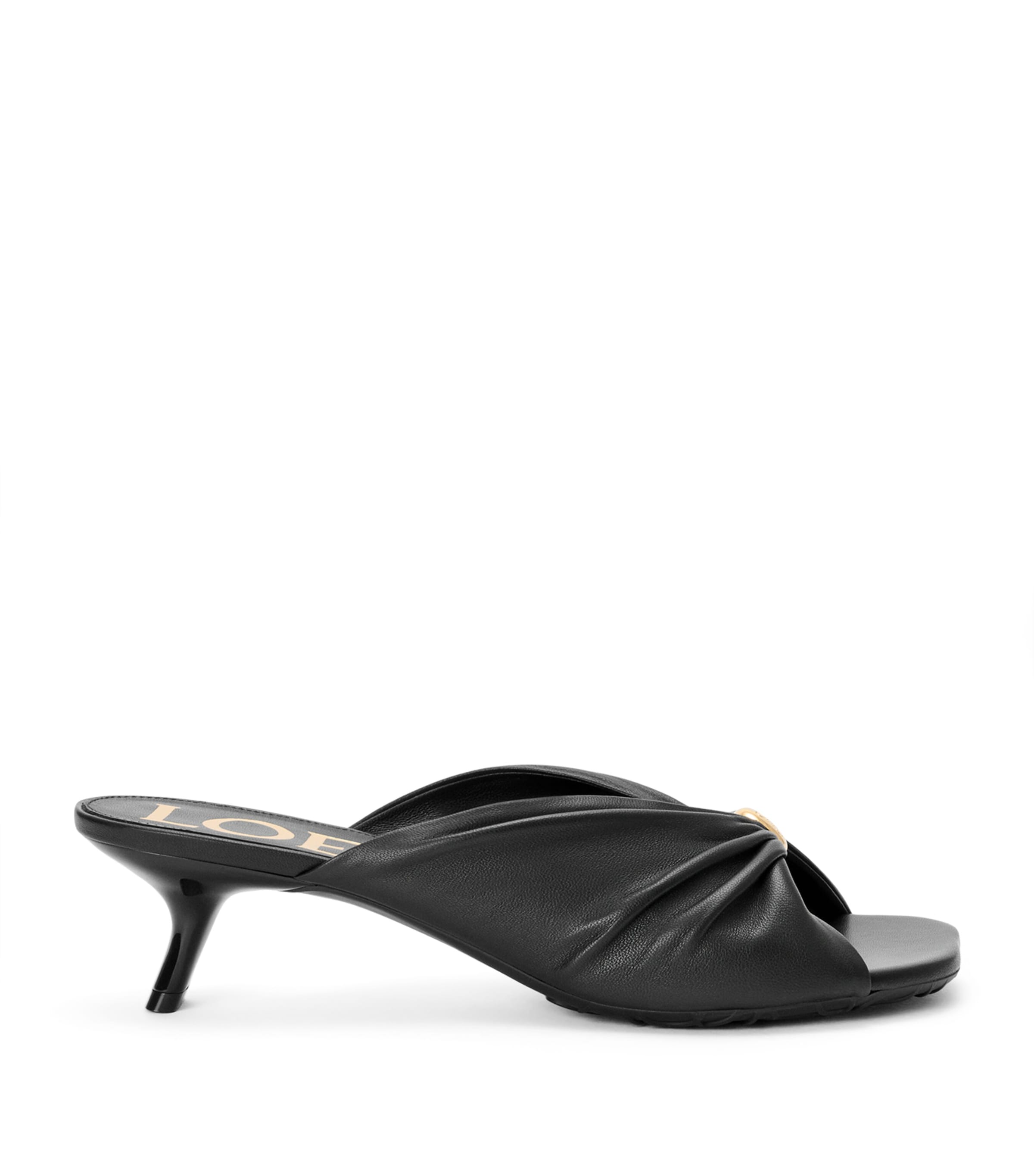 LOEWE x Paula's Ibiza Leather Pebble Heeled Mules 45 Black