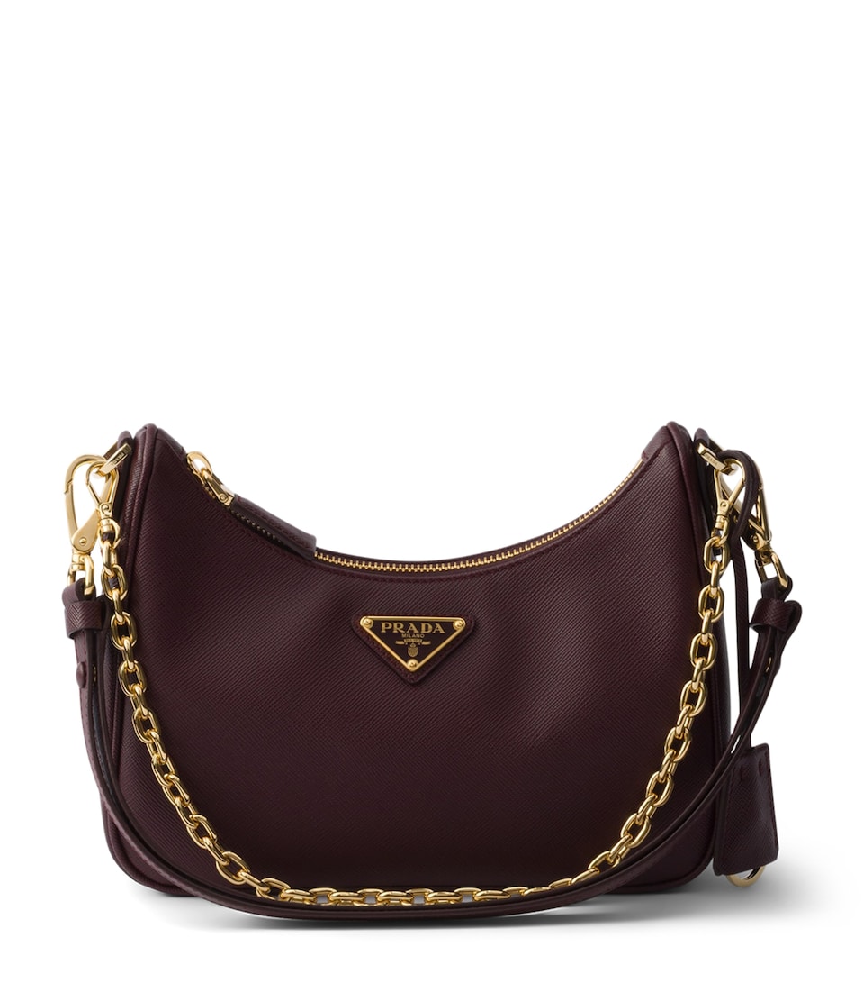 Prada Mini Saffiano Leather Re-Edition Shoulder Bag Burgundy