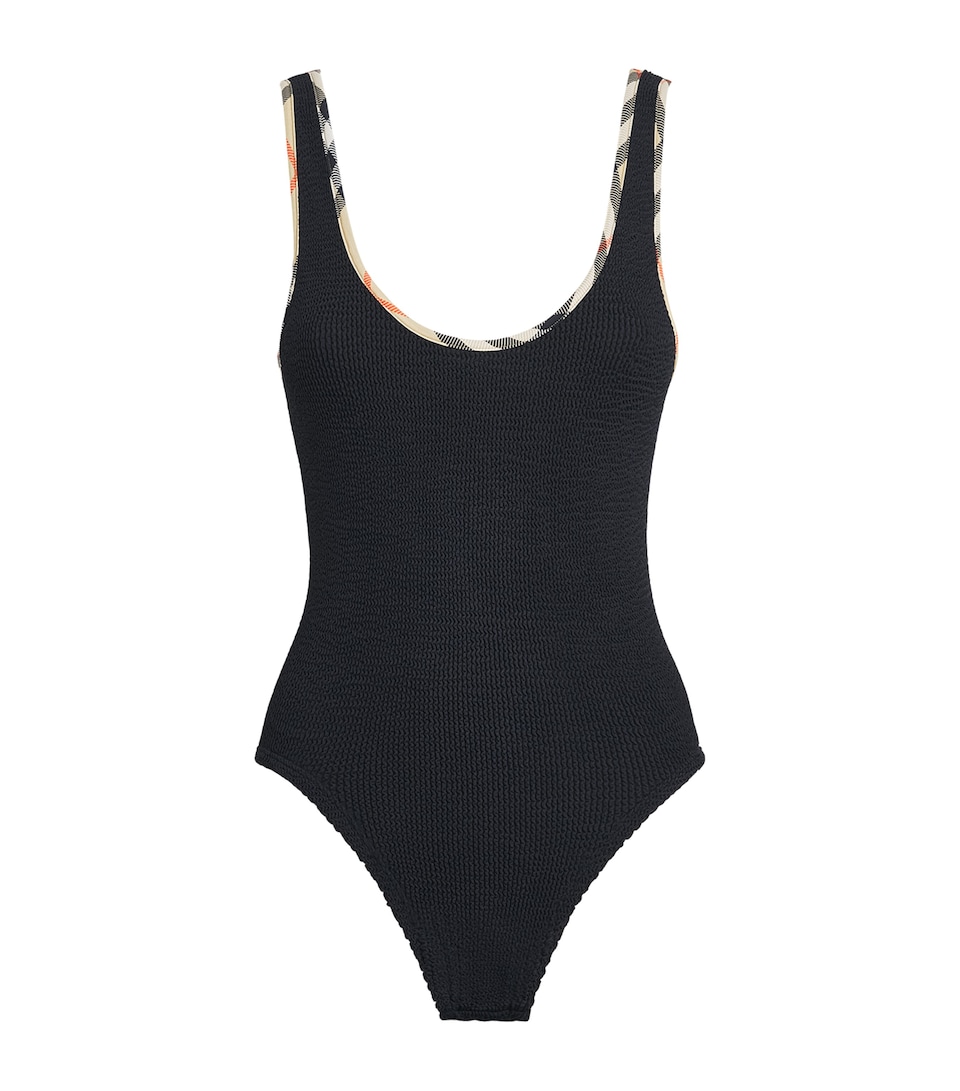 Hunza G Womens x Burberry Check-Trim Faye Swimsuit Black