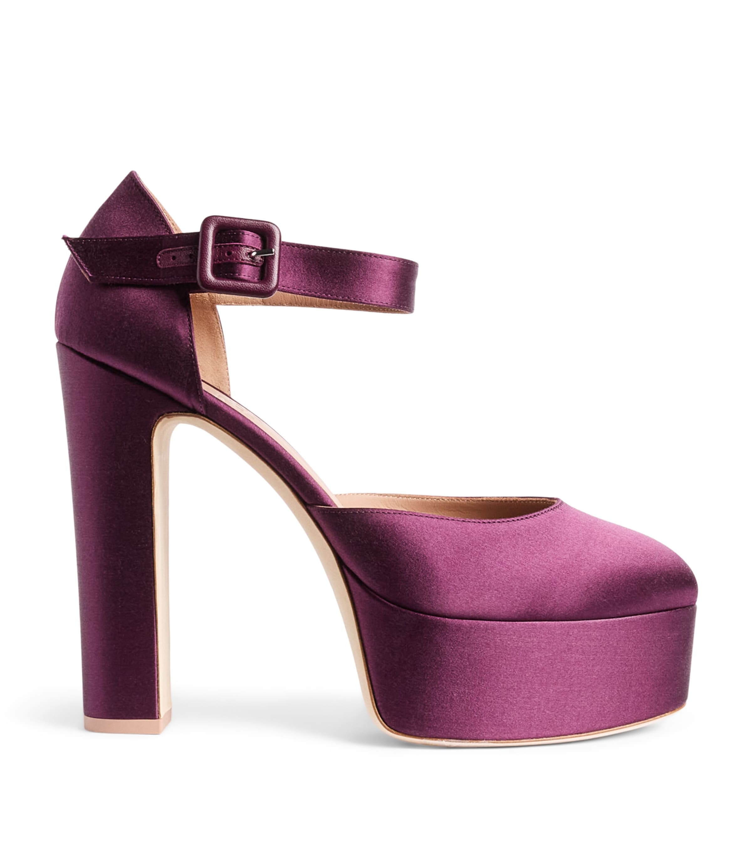 Malone Souliers Satin Leila Platform Heels 130 Deep Purple
