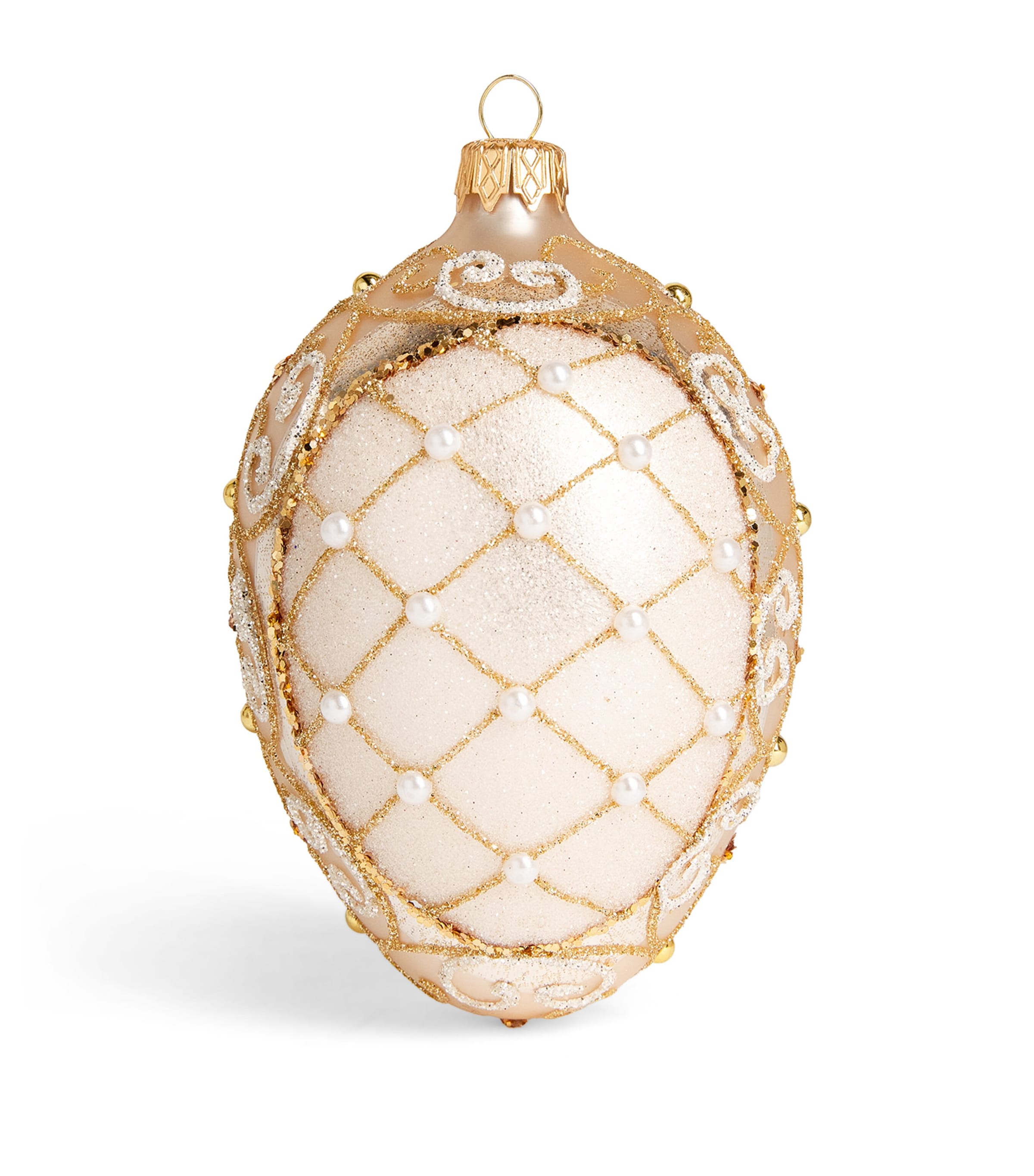 Harrods Glitter and Faux Pearl-Embellished Egg Bauble Champagne