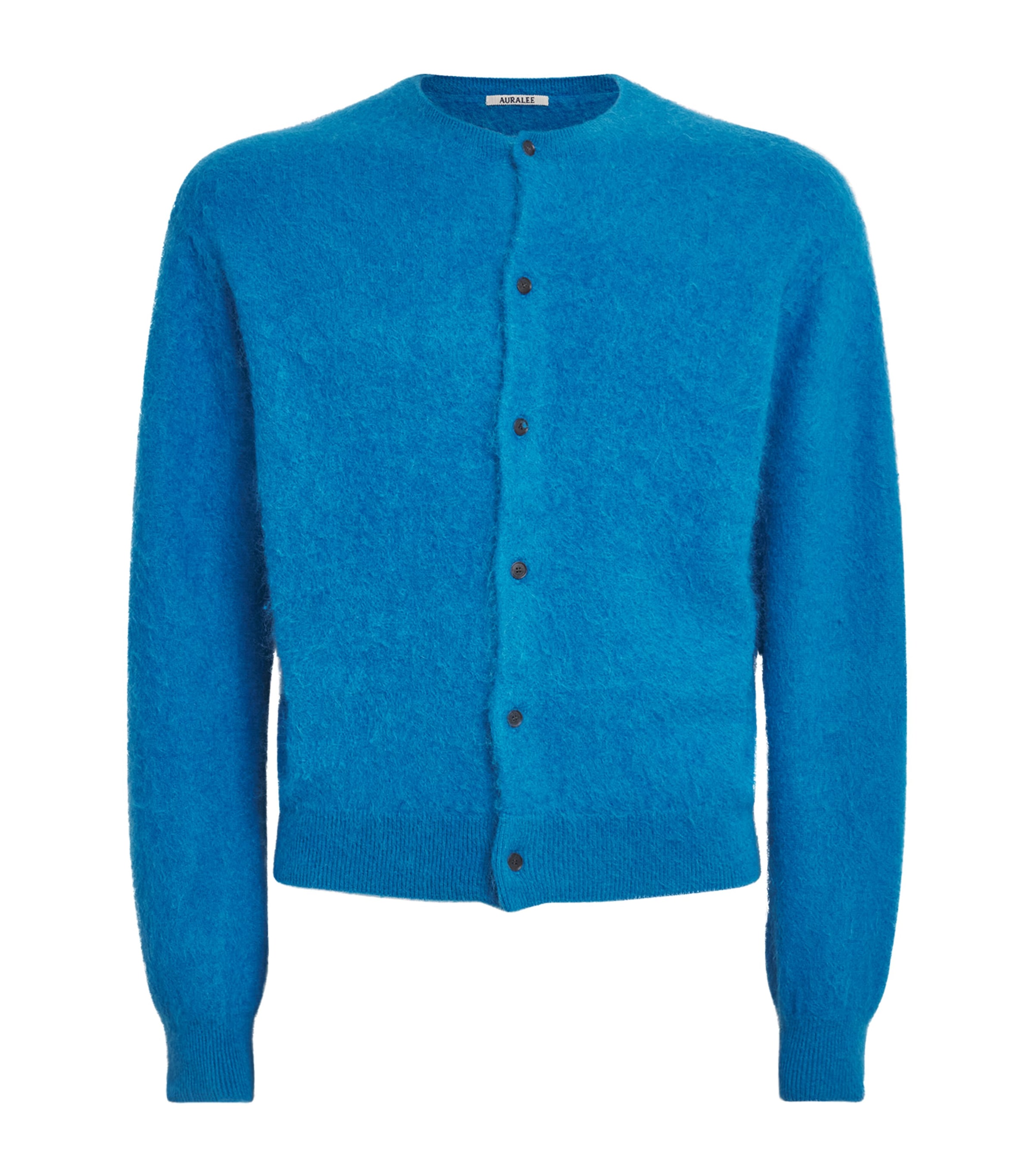 Auralee Mens Alpaca Garment-Dyed Cardigan Blue
