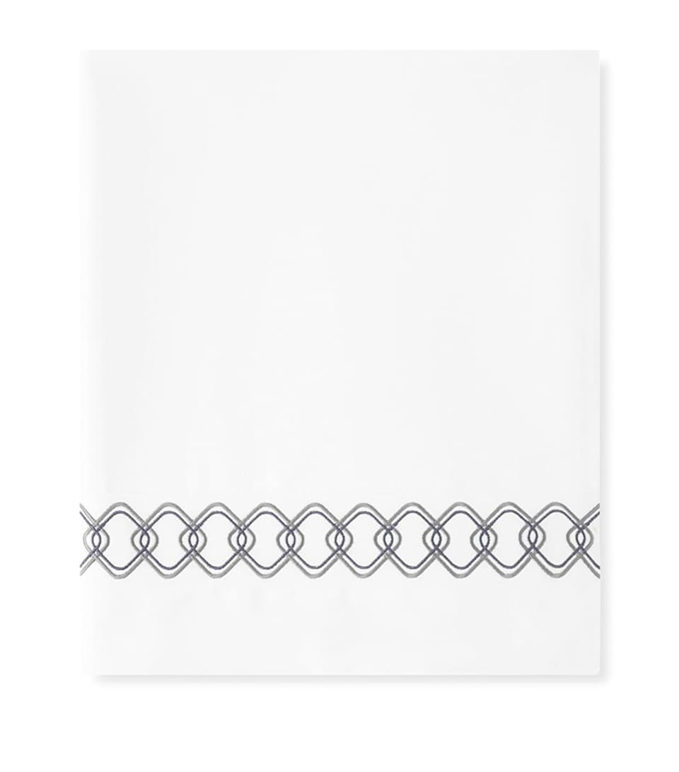 Amalia Cotton Ornato Super King Flat Sheet (300cm x 265cm) White/midnight