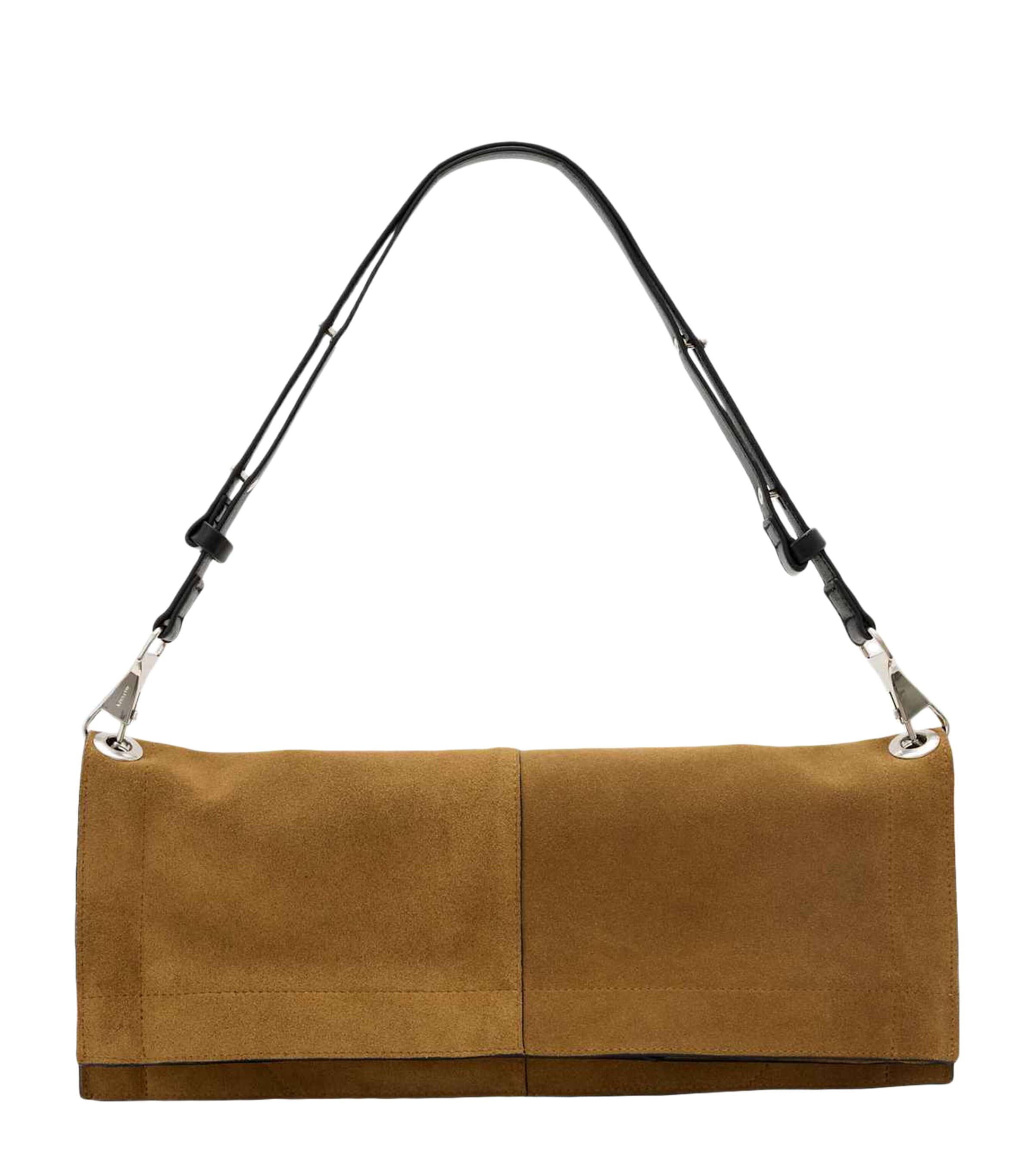 AllSaints Suede Lutece Shoulder Bag Warm Olive Brown