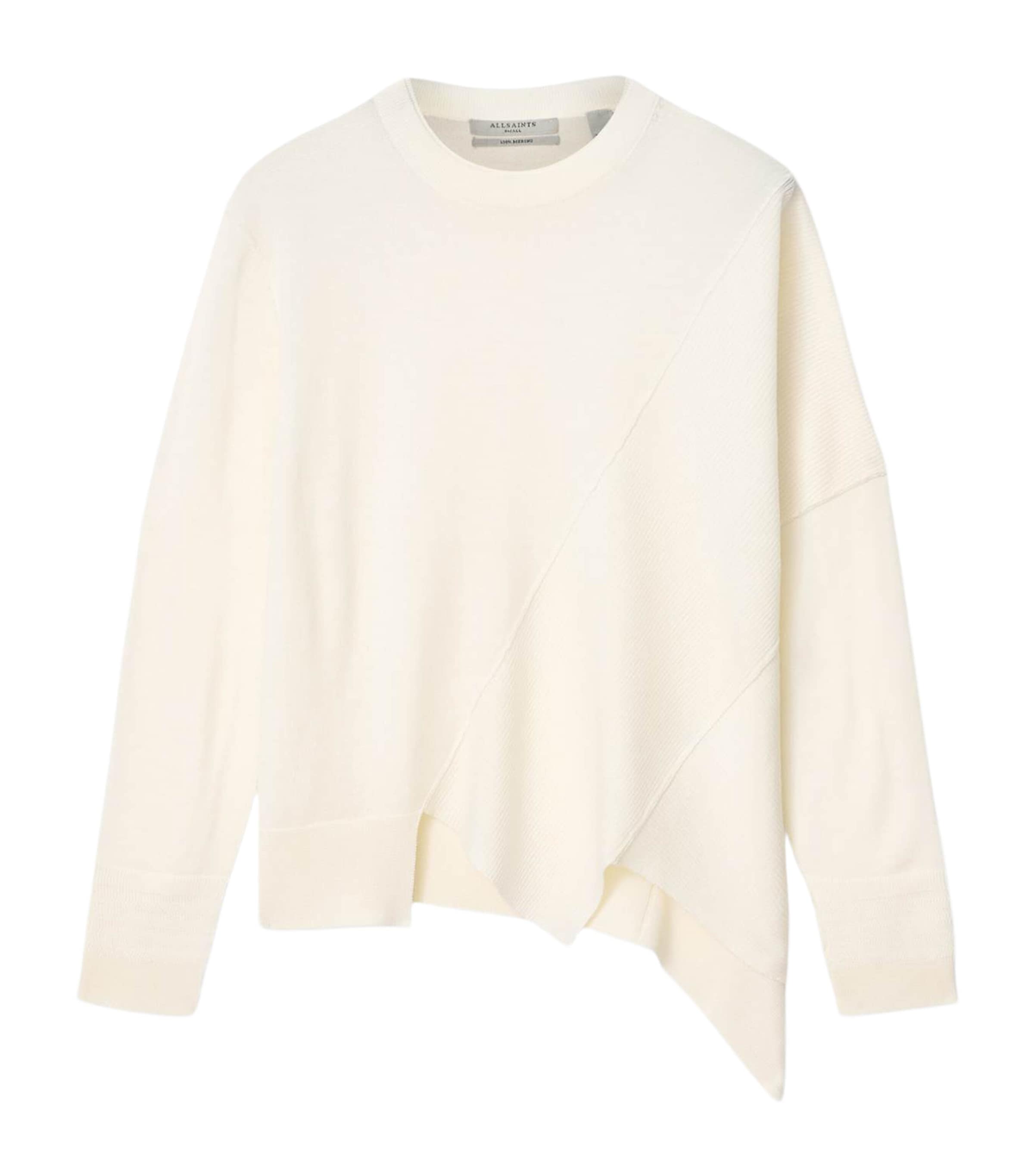 AllSaints Womens Wool Asymmetric Isla Sweater Chalk White