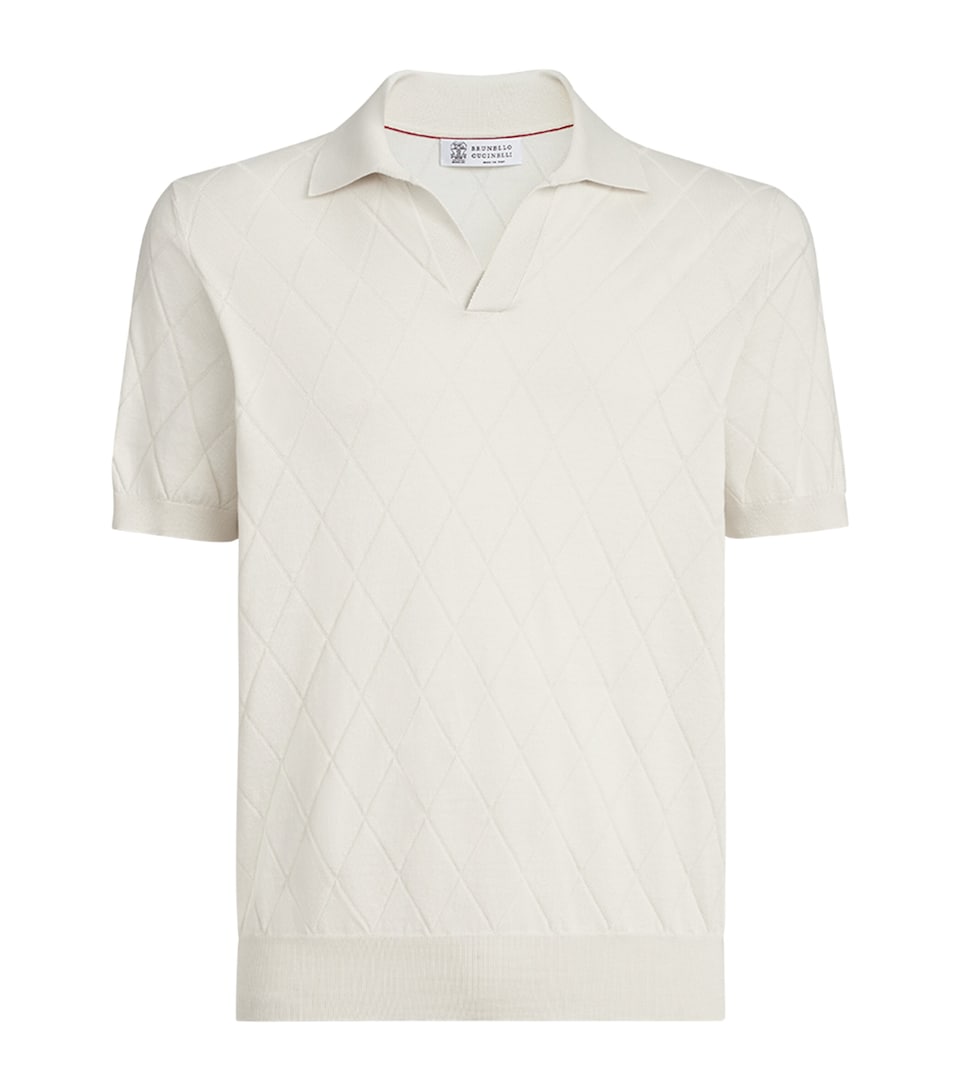 Brunello Cucinelli Mens Cotton Diamond-Knit Johnny Collar Polo Shirt