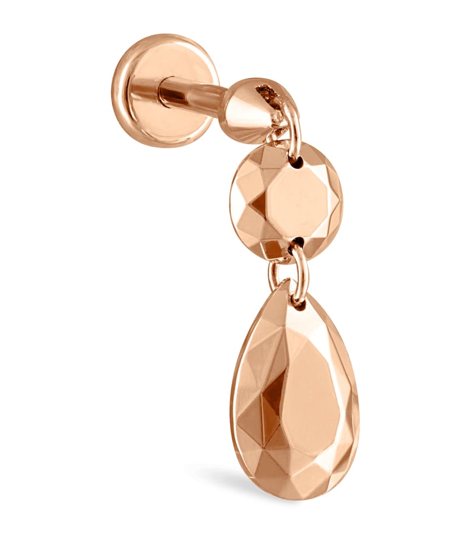Maria Tash Double Faceted Gold Threaded Charm Single Stud Earring Rose Gold