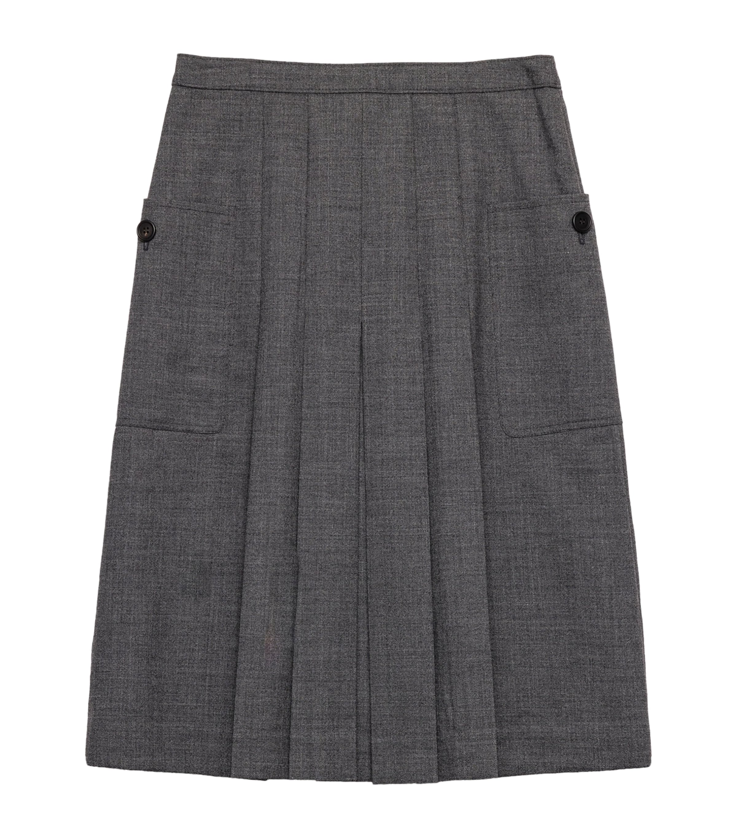 Prada Womens Wool Rush Pleated Midi Skirt Grey