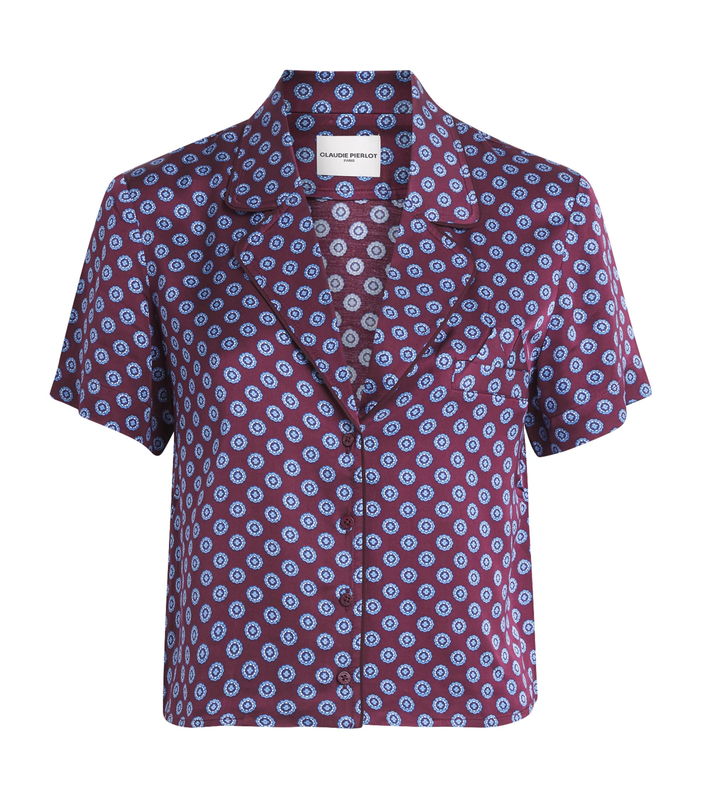 Claudie Pierlot Womens Satin Printed Shirt Burgundy Print
