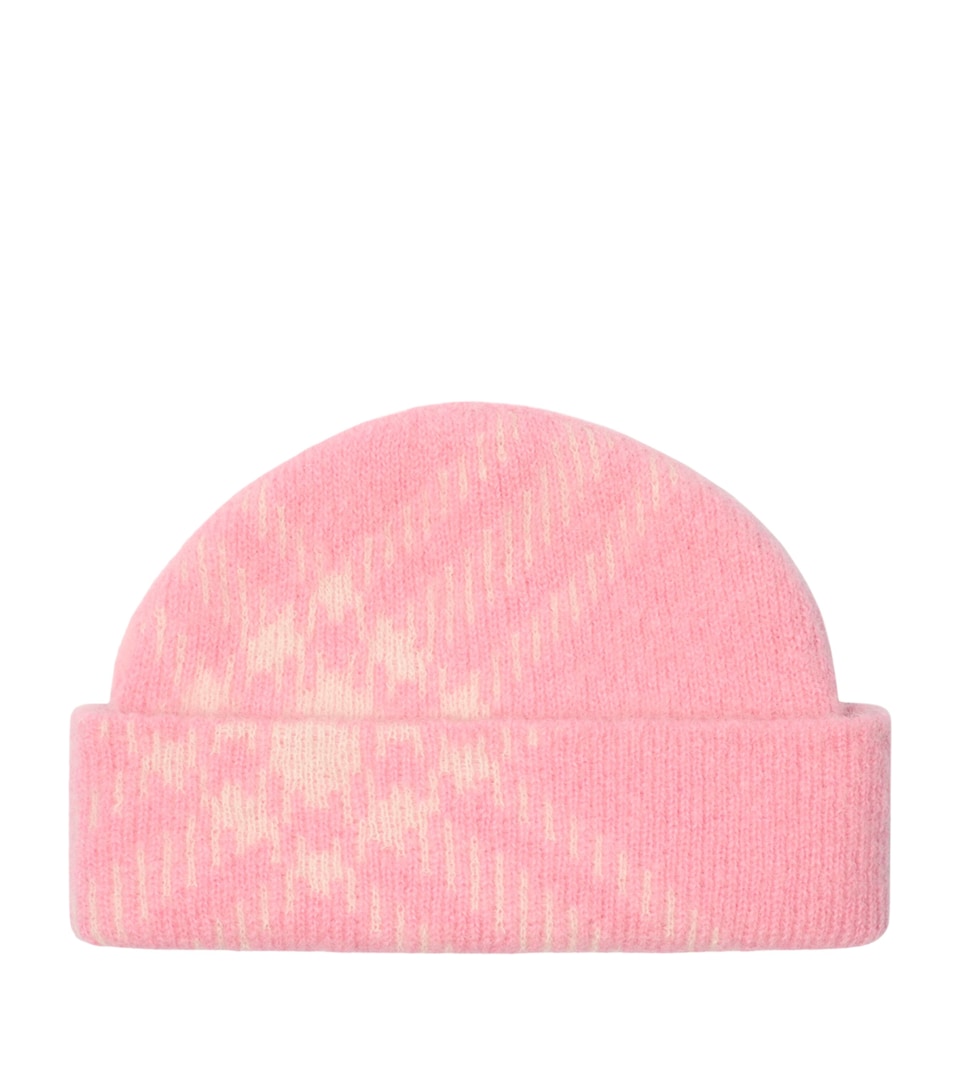 Mohair-Wool-Blend Check Beanie