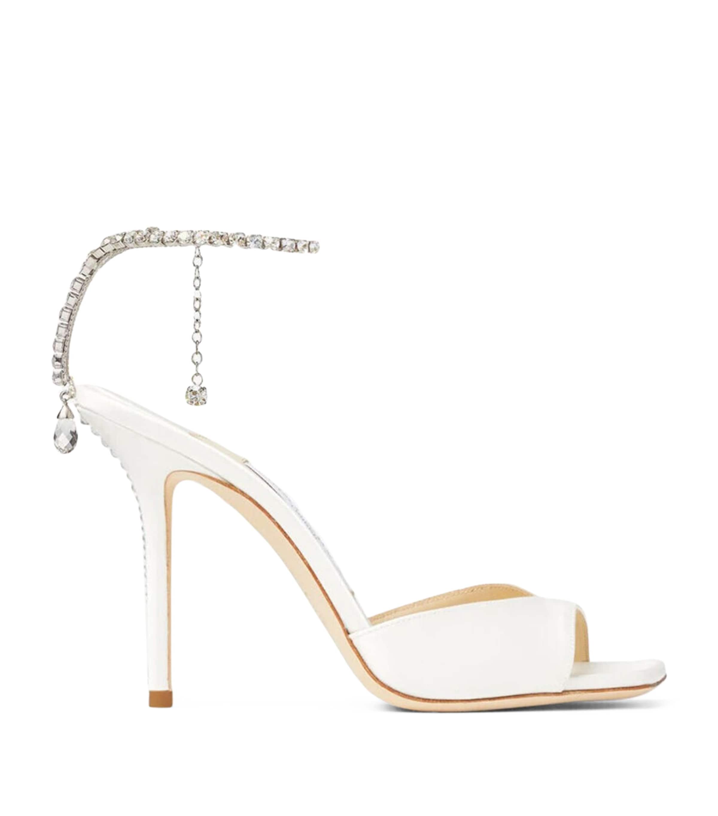 Jimmy Choo Saeda 100 Satin Sandals Ivory/crystal