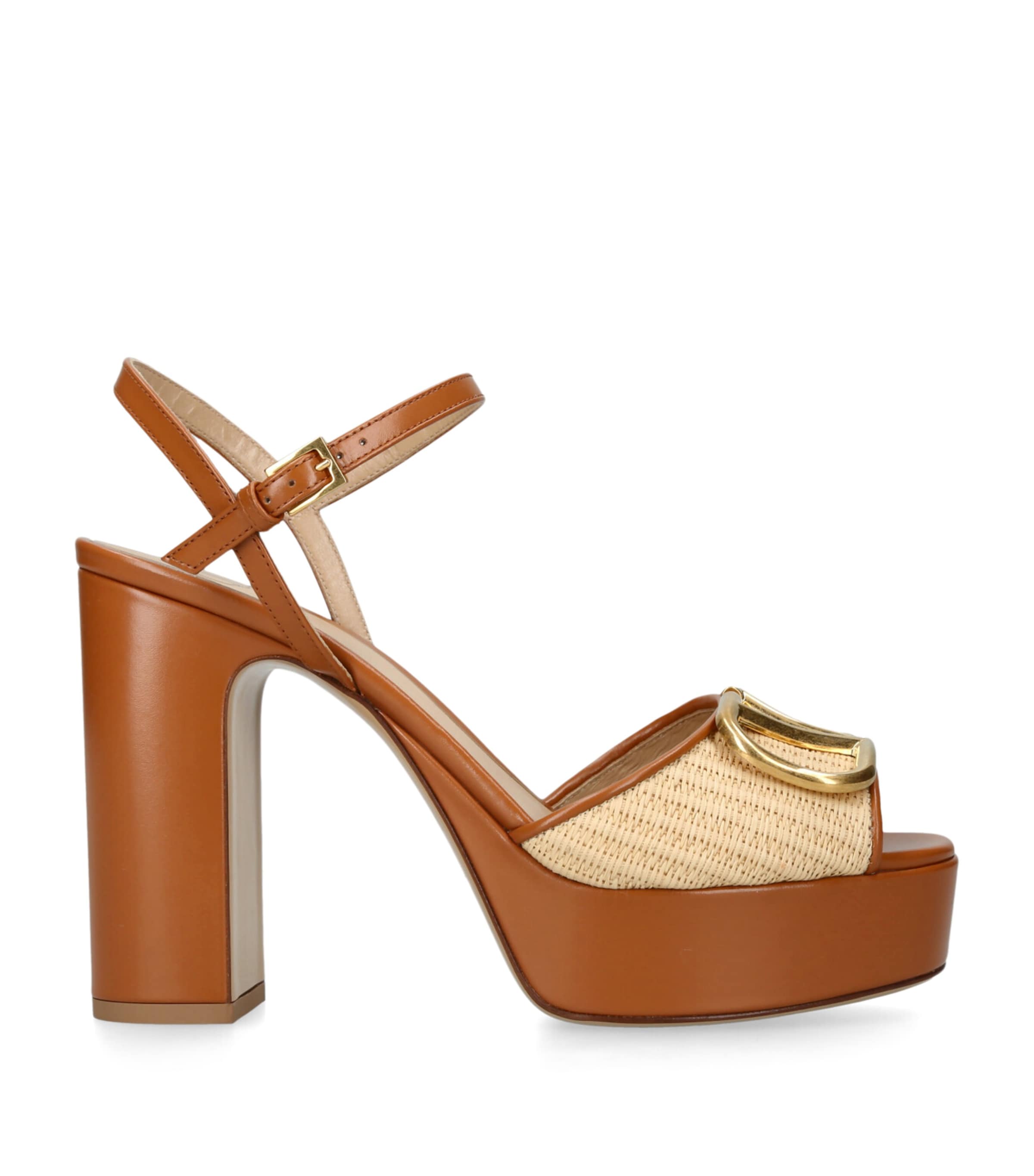 Raffia VLogo Signature Heeled Platform Sandals 115