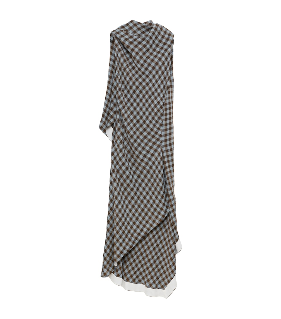 LOEWE Womens Draped Check Maxi Dress Blue/brown