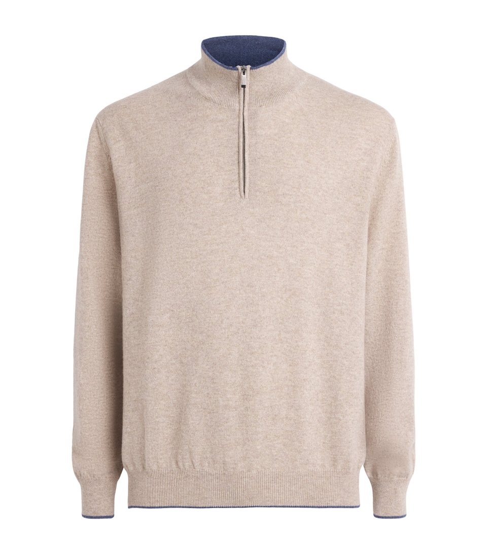 Paul & Shark Mens Cashmere Quarter-Zip Sweater Dove Grey