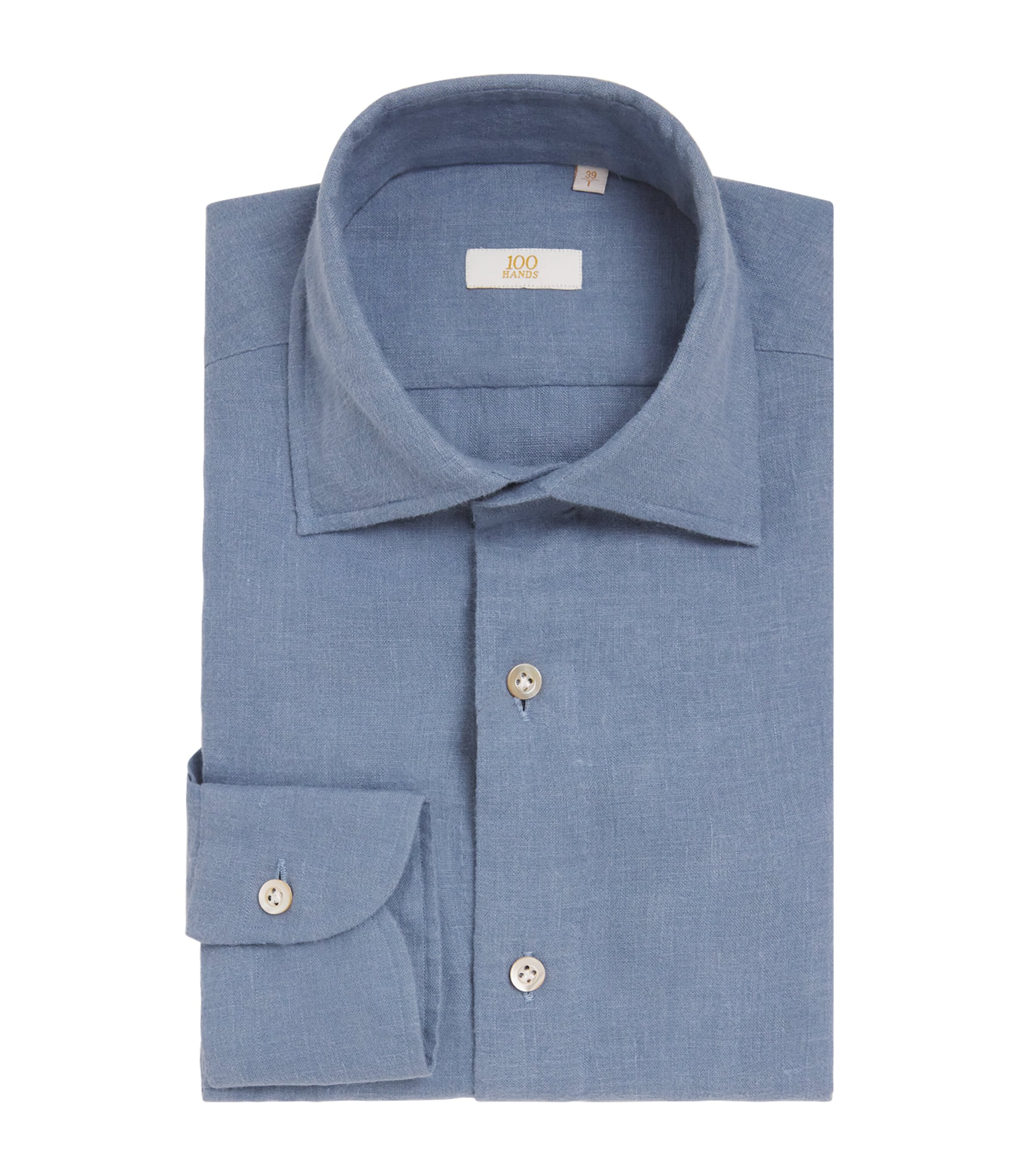 100HANDS Mens Brushed Linen Shirt Blue
