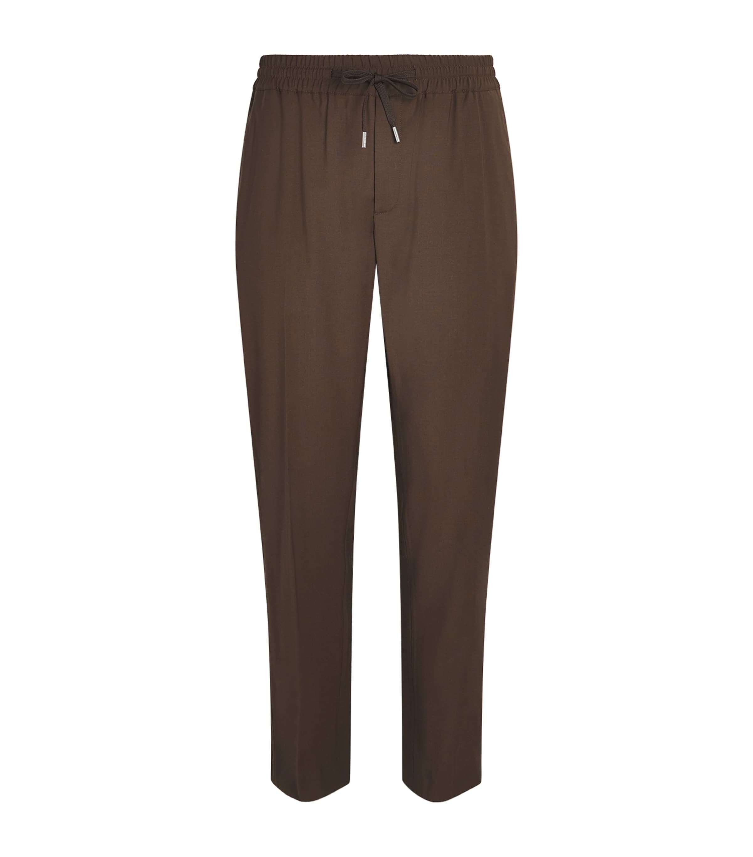 Sandro Paris Mens Wool-Blend Drawstring Trousers Tabac Fonce