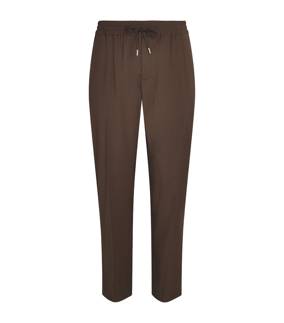 Sandro Paris Mens Wool-Blend Drawstring Trousers Tabac Fonce