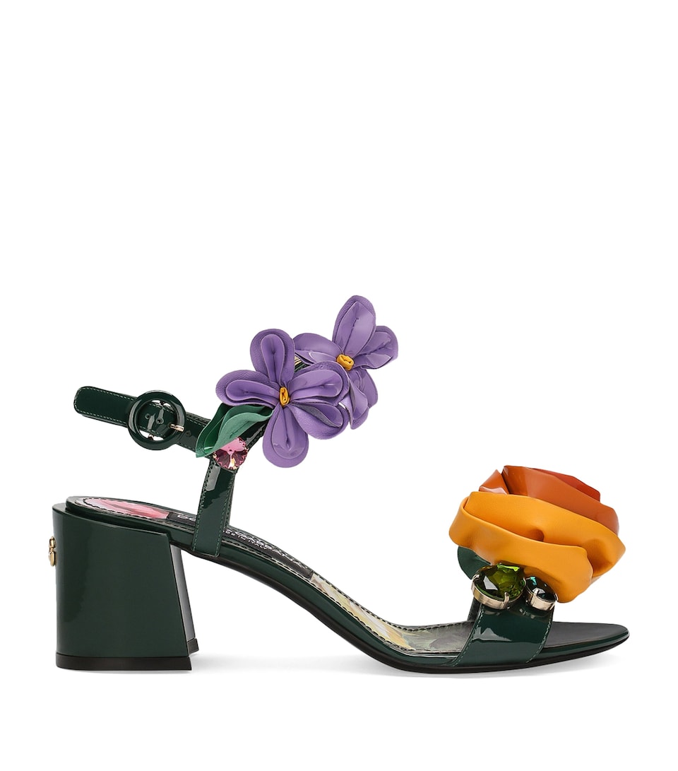 Leather Floral Heeled Sandals