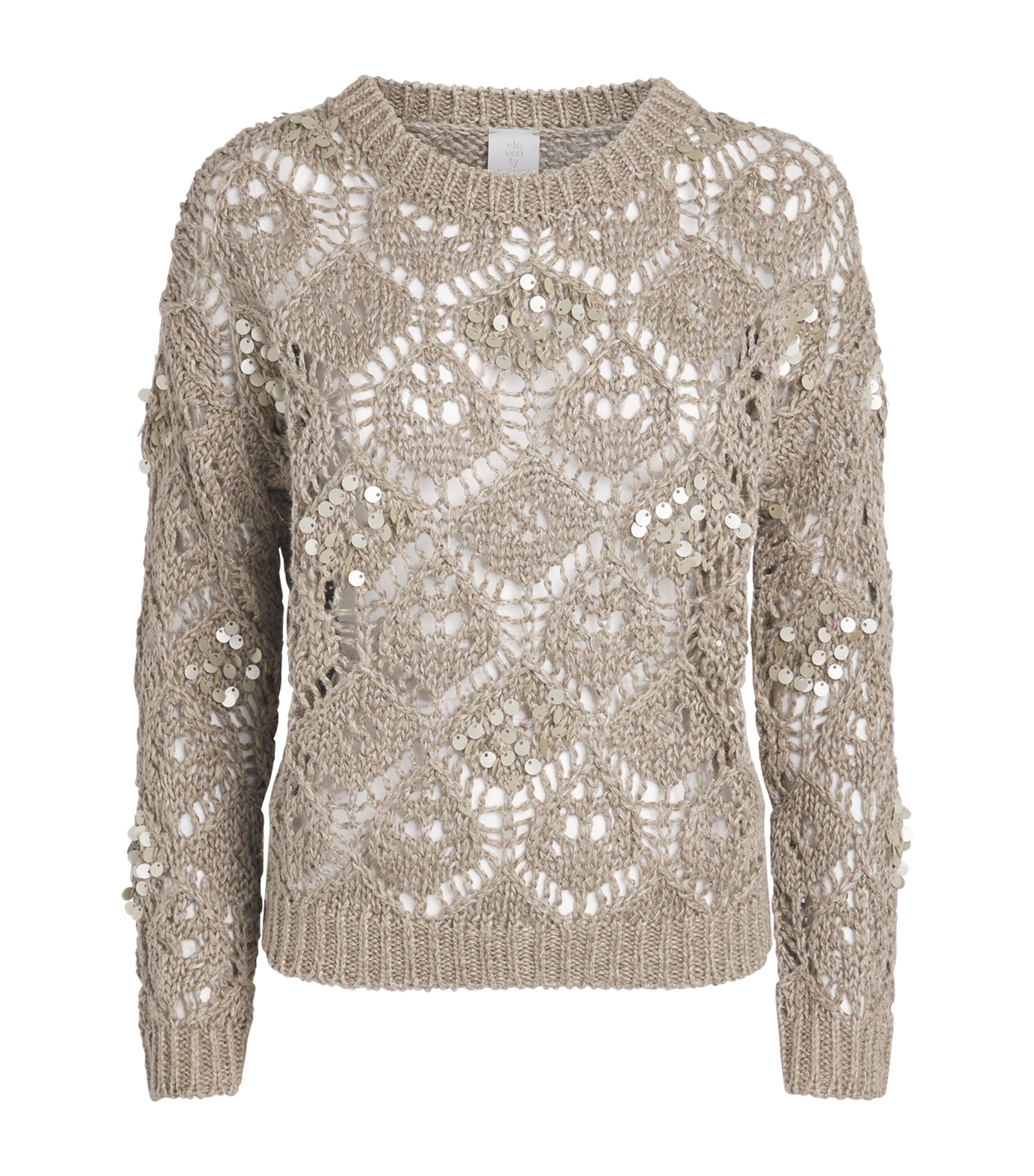 Eleventy Womens Linen Sequinned Sweater Sabbia