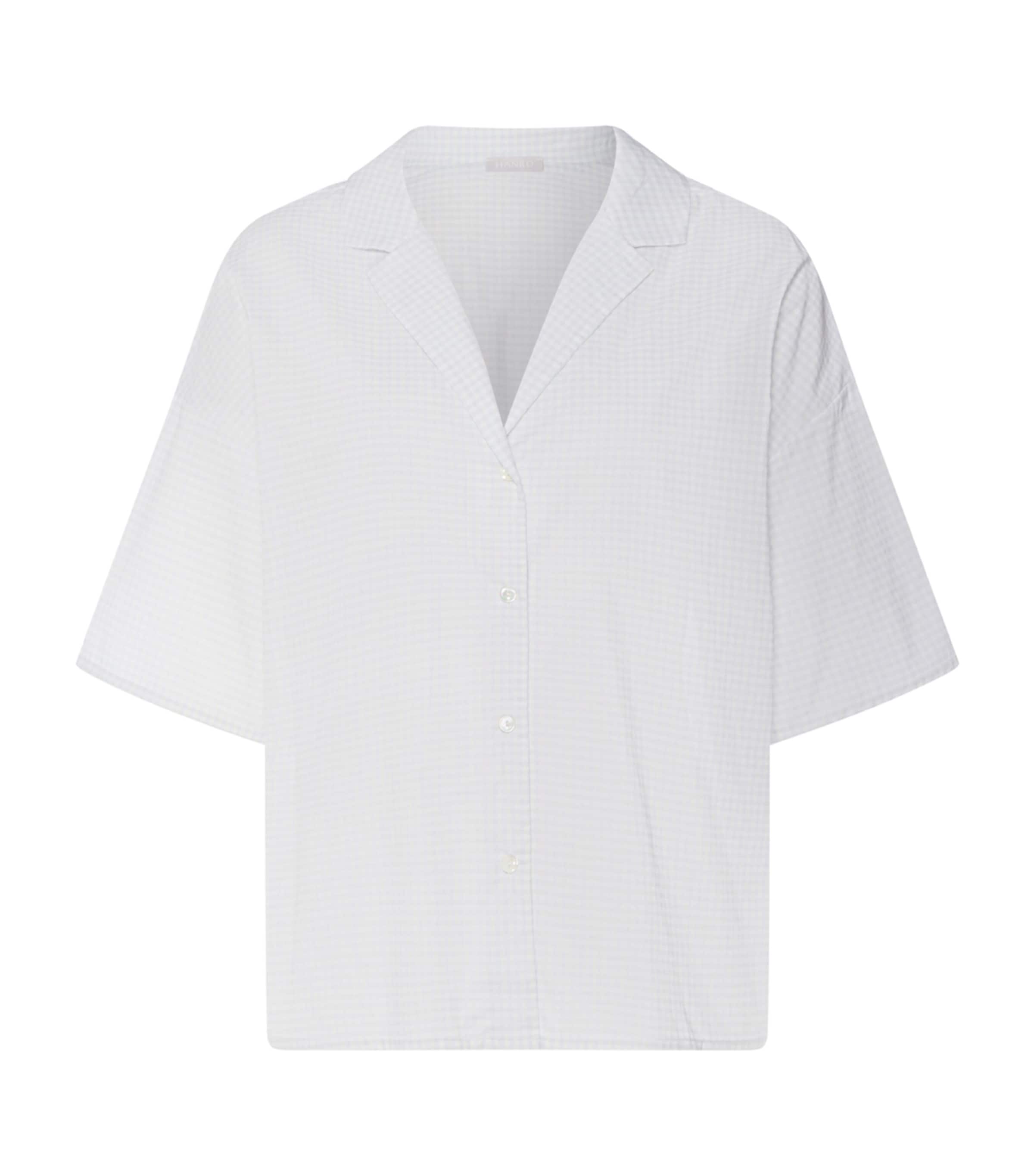 Hanro Womens Short-Sleeve Gingham Pyjama Shirt Squared Sky