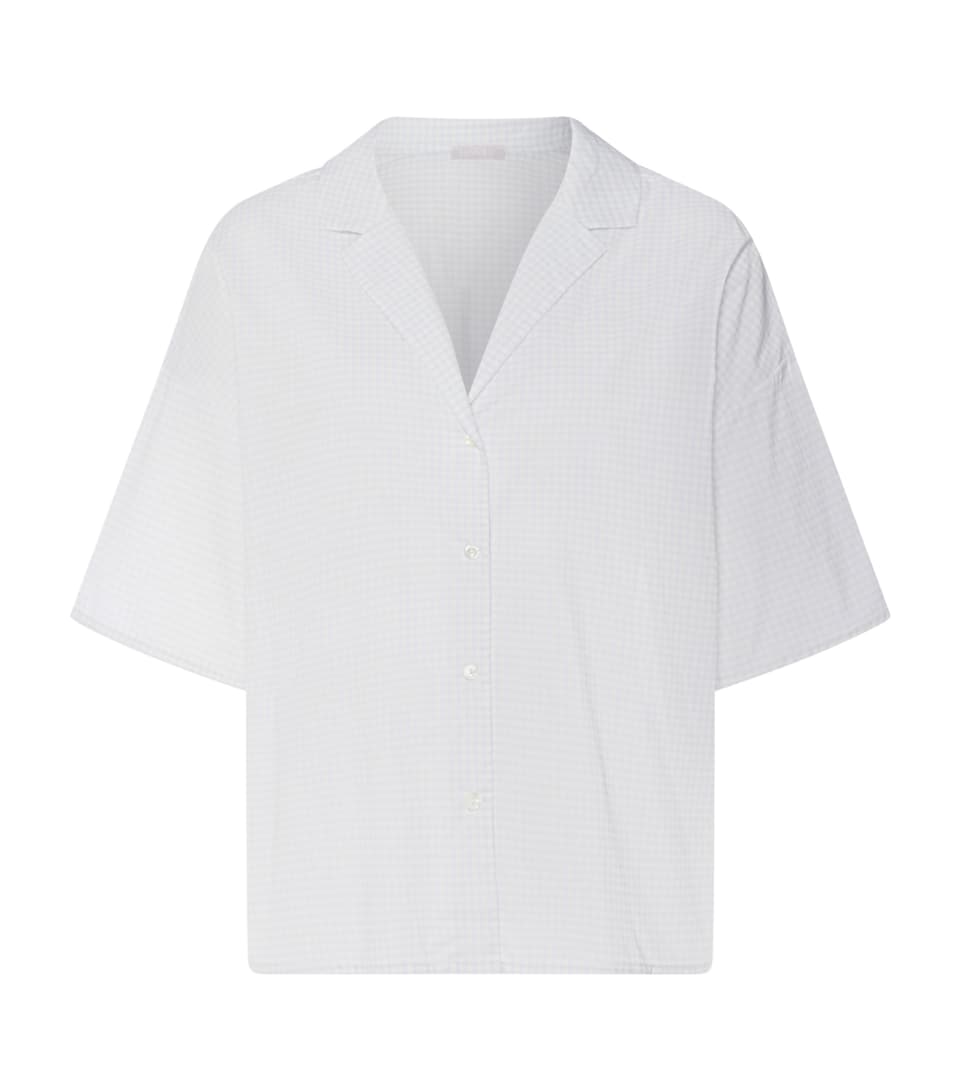 Hanro Womens Short-Sleeve Gingham Pyjama Shirt Squared Sky