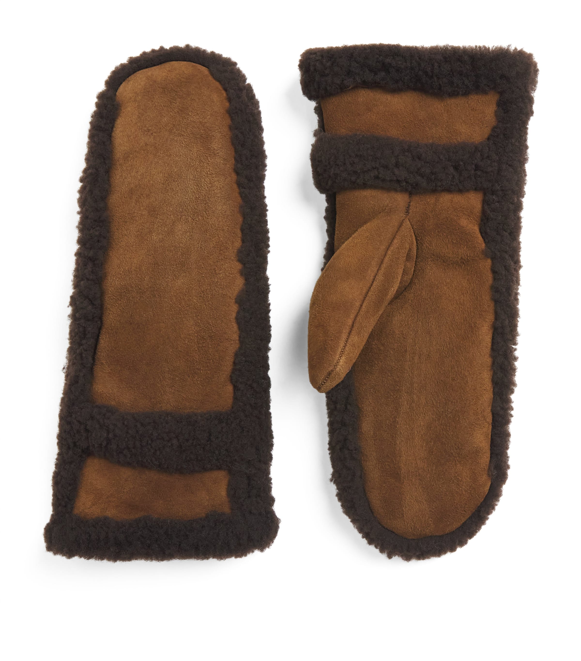 Suede Shearling-Trim Mittens