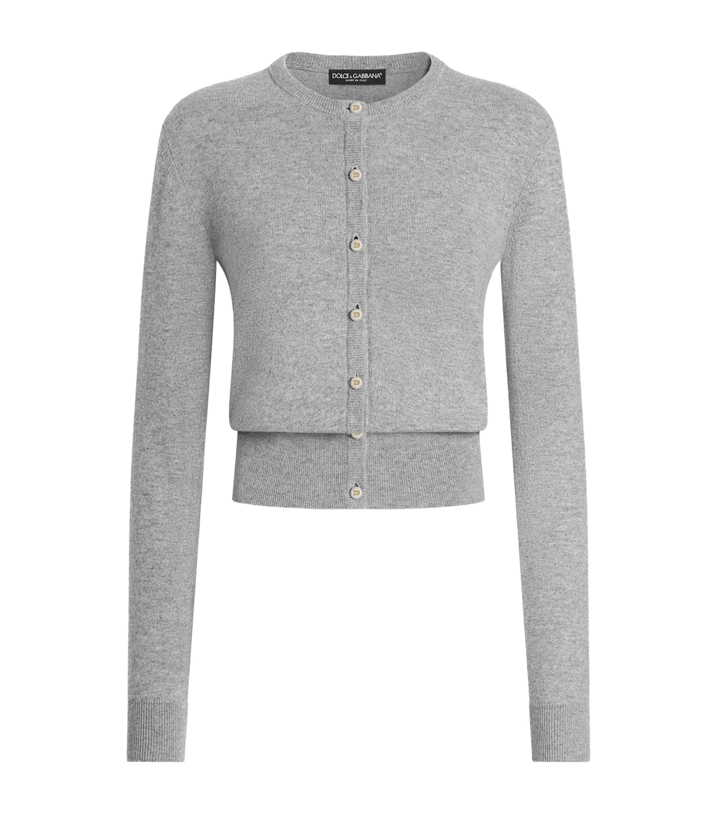 Dolce&Gabbana Womens Cashmere Crew-Neck Cardigan Light Grey