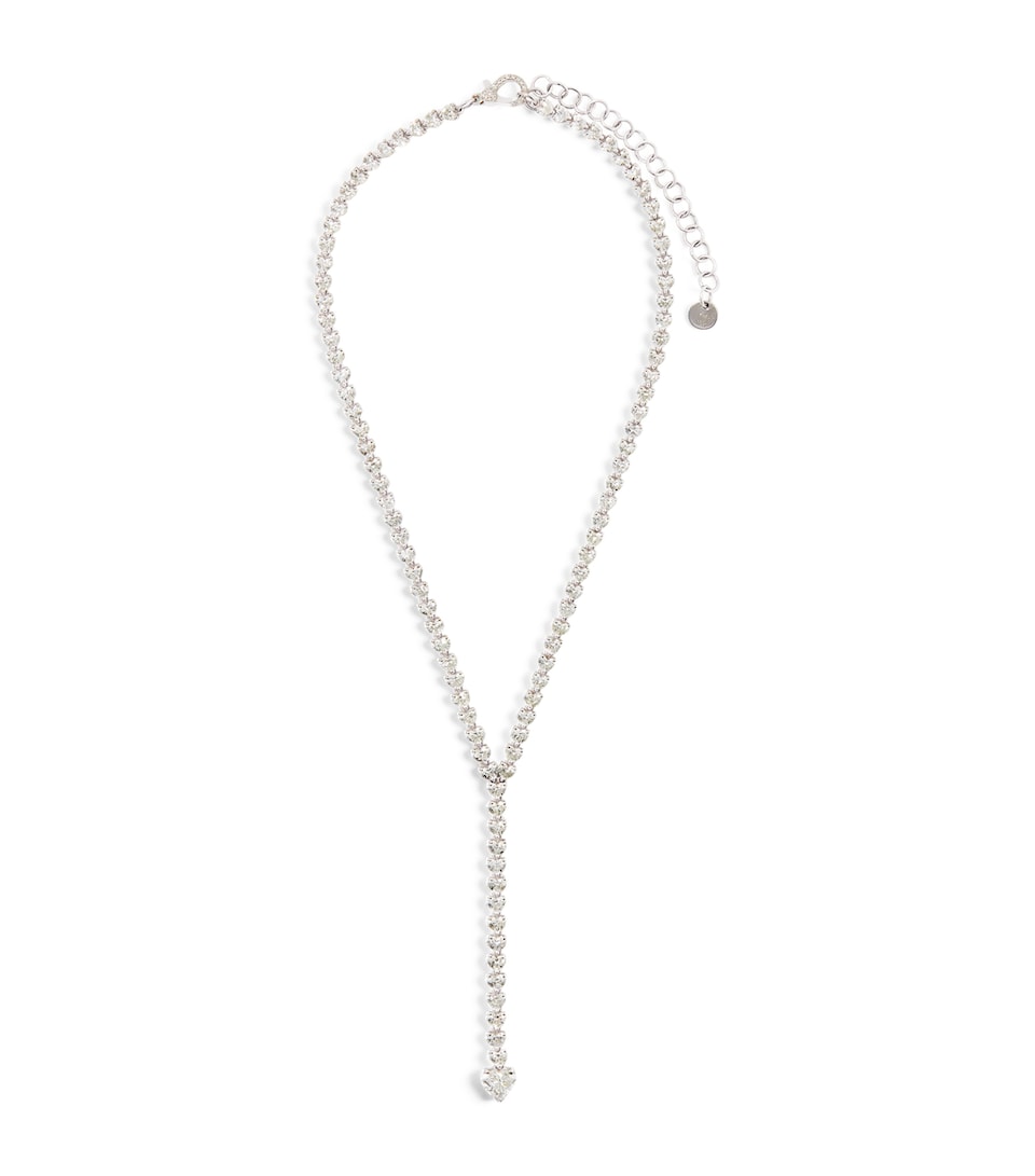 White Gold and Diamond Heart Y Drop Necklace