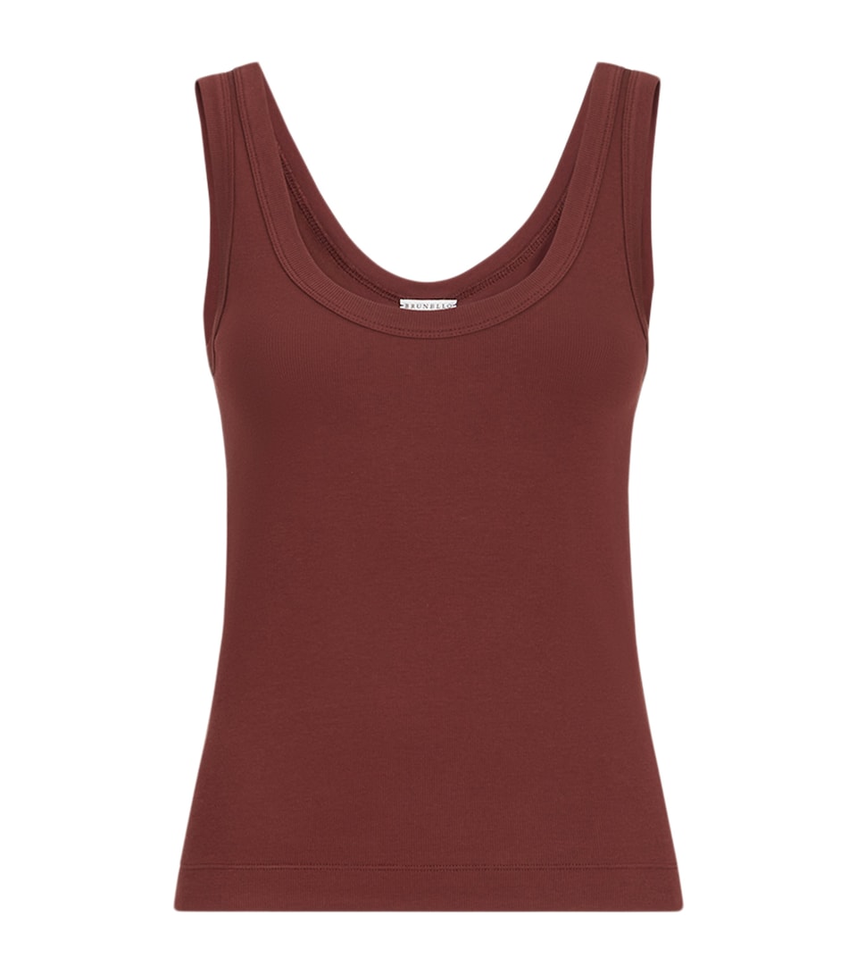 Brunello Cucinelli Womens Stretch-Cotton Ribbed Tank Top