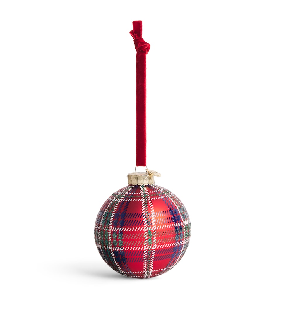 Harrods Glass Tartan Bauble Red