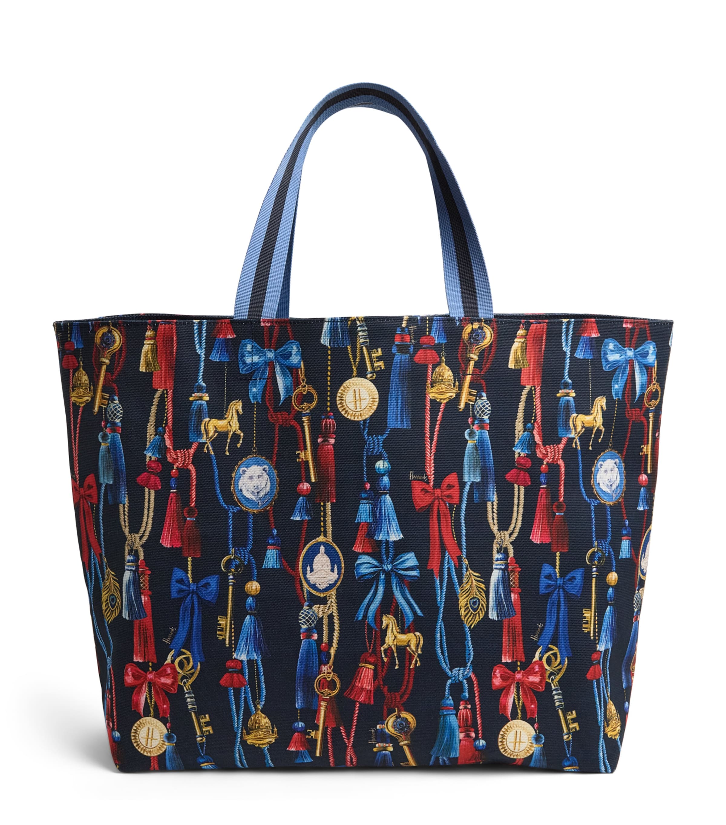 Harrods Large Tassel Tote Bag Navy