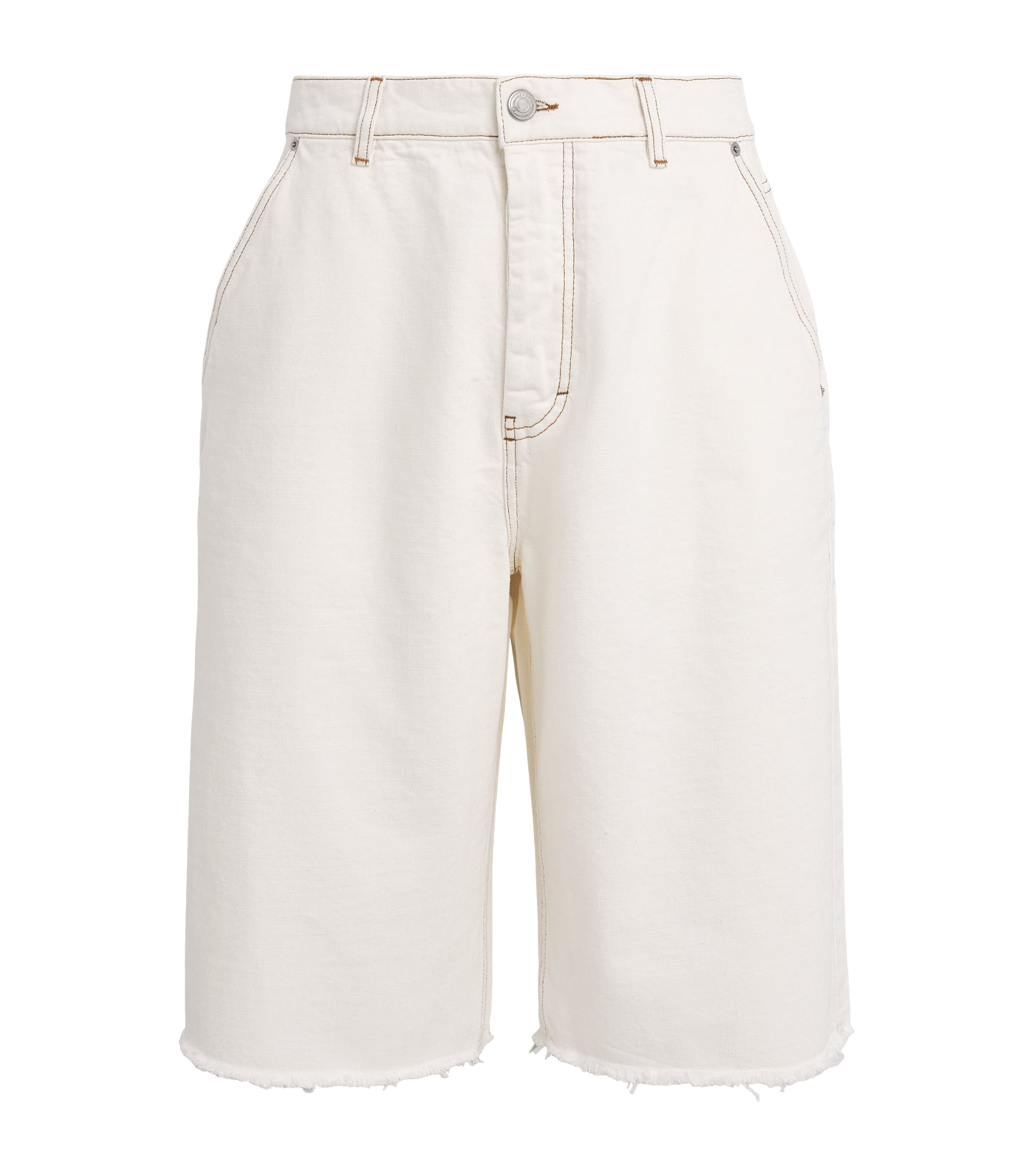 AMI Paris Mens Contrast-Stitch Oversized Denim Shorts Blanc Creme