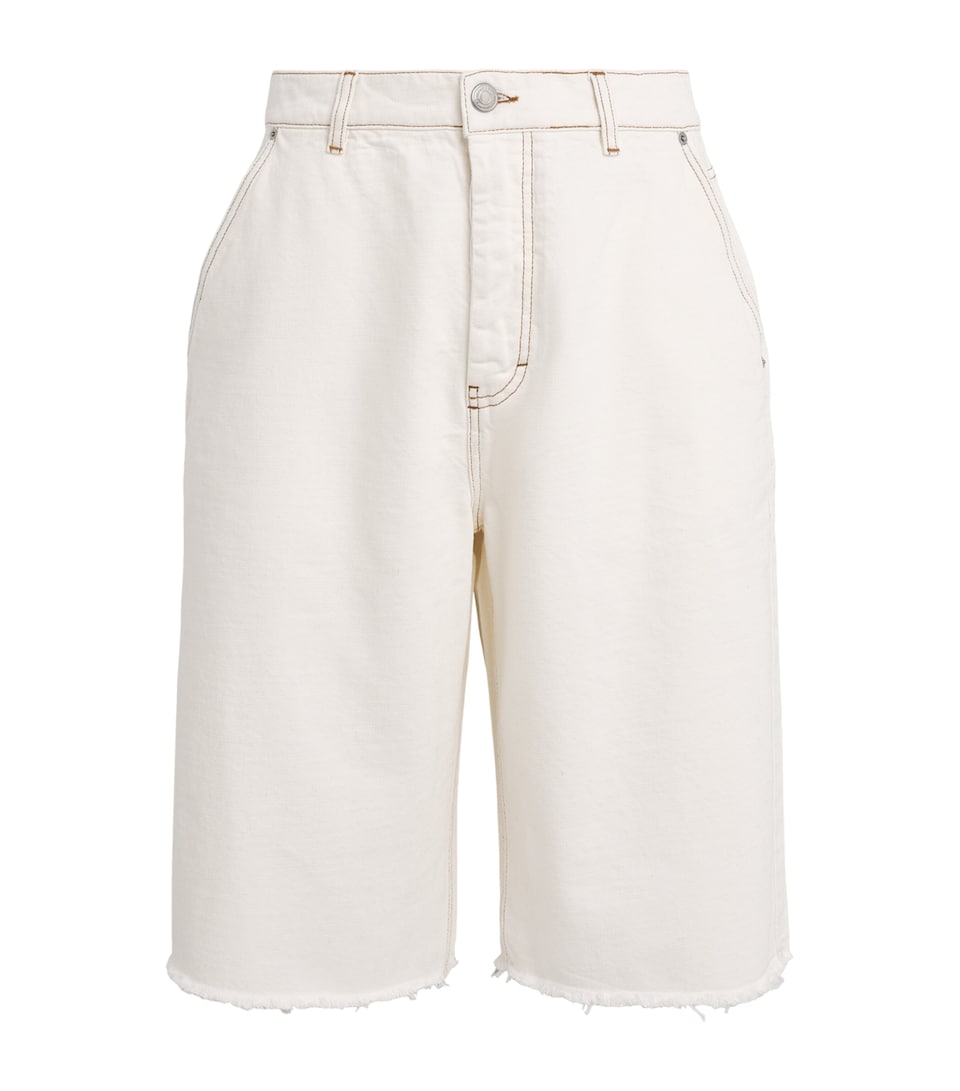 AMI Paris Mens Contrast-Stitch Oversized Denim Shorts Blanc Creme